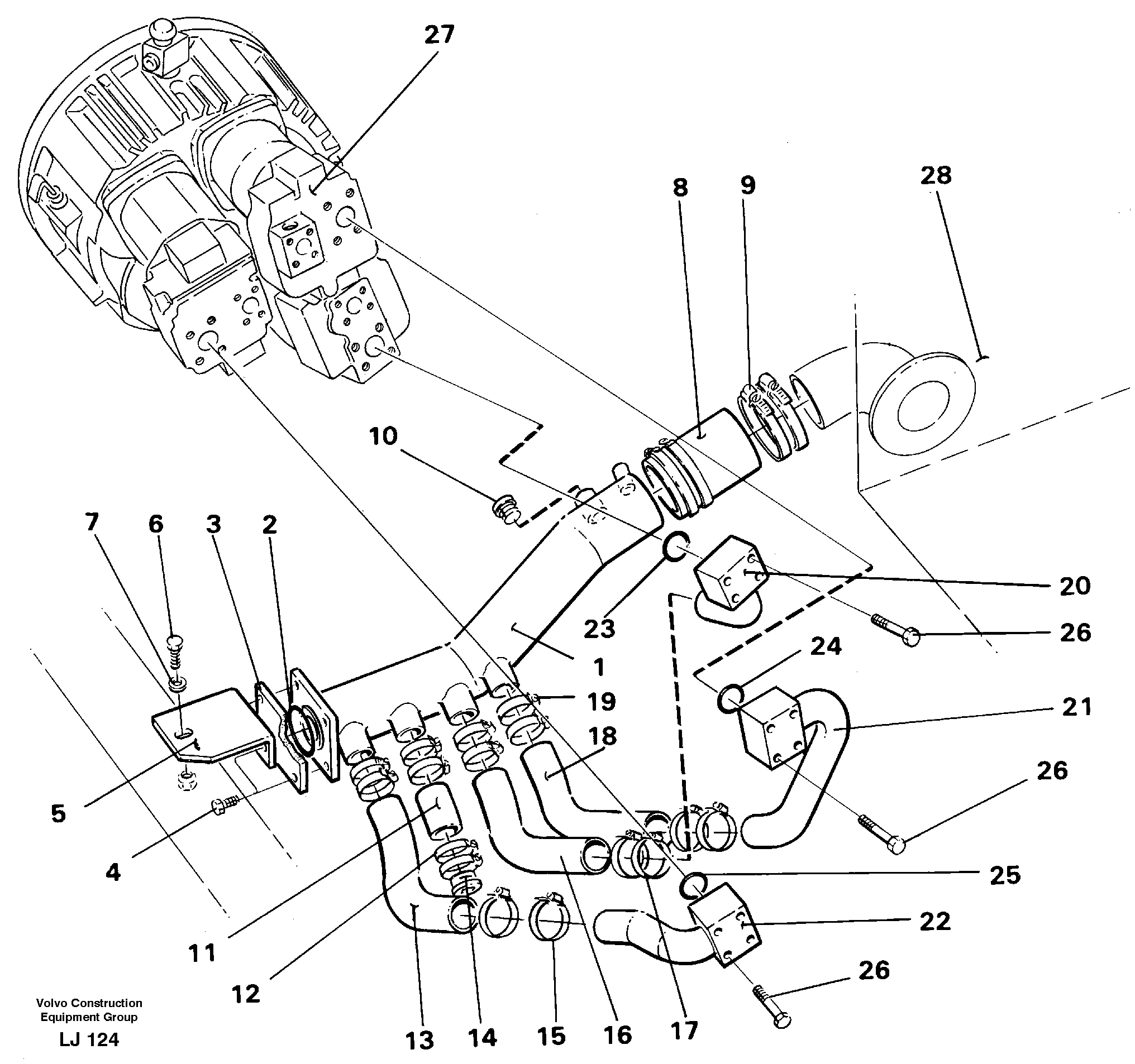 Hydraulic system suction lines — volvo parts diagram