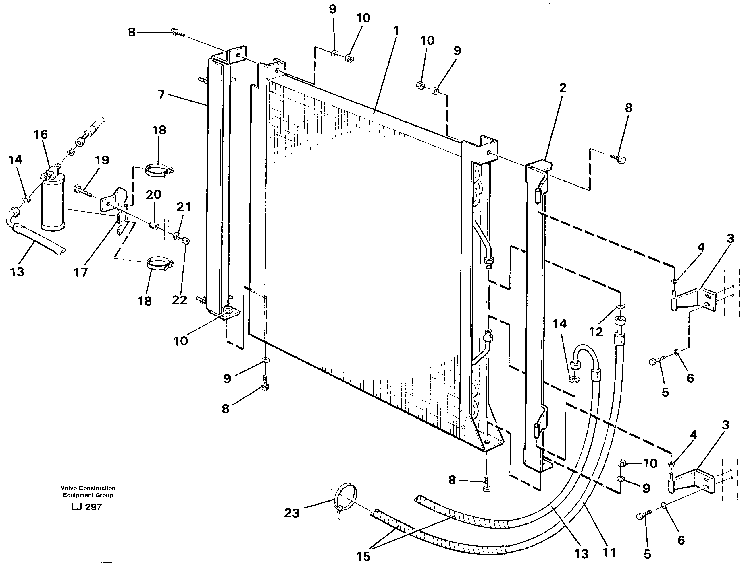 Condenser with fitting parts. Cooling agent R12  14256846 — volvo parts diagram