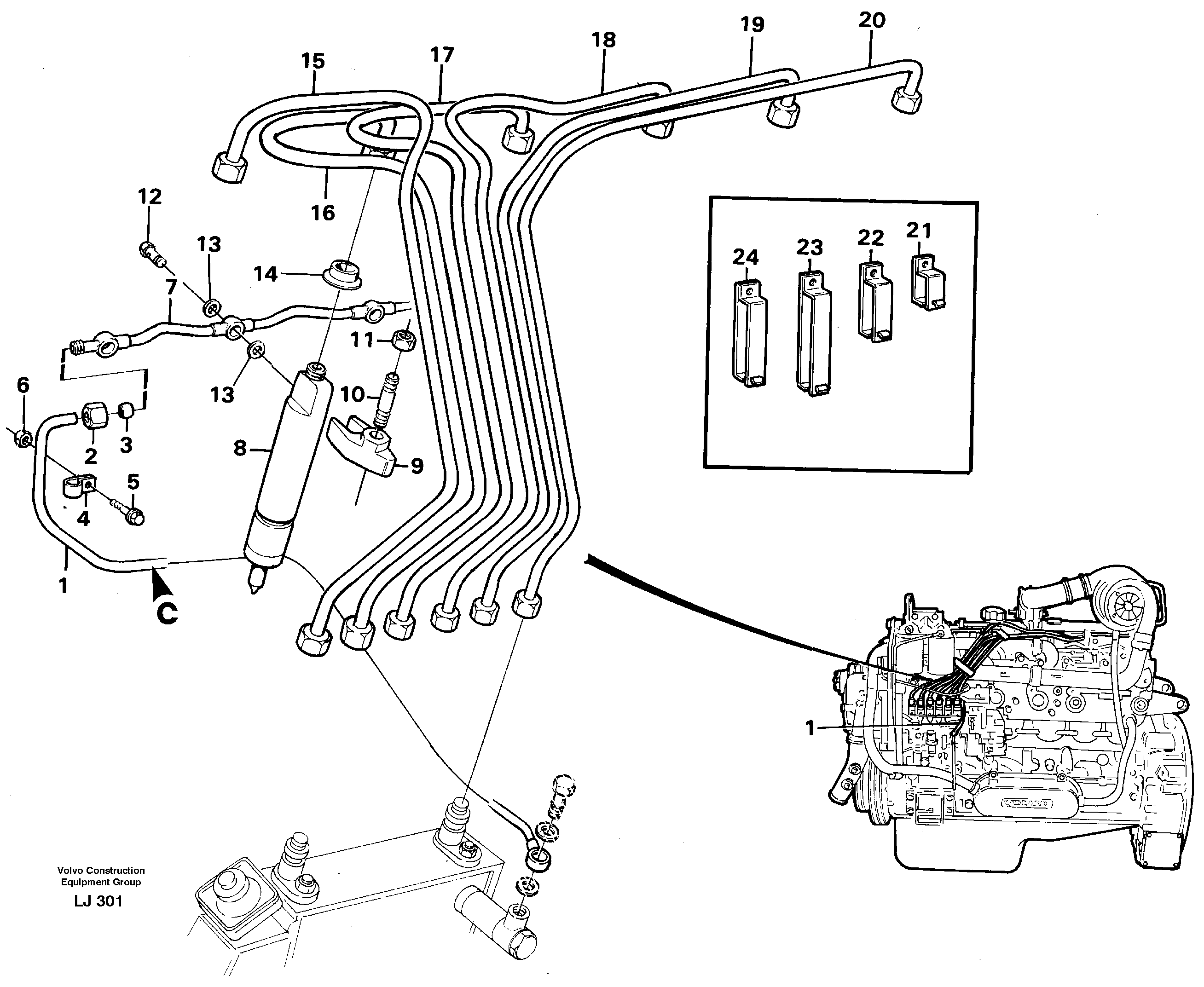 Fuel pipes, injectors — volvo parts diagram