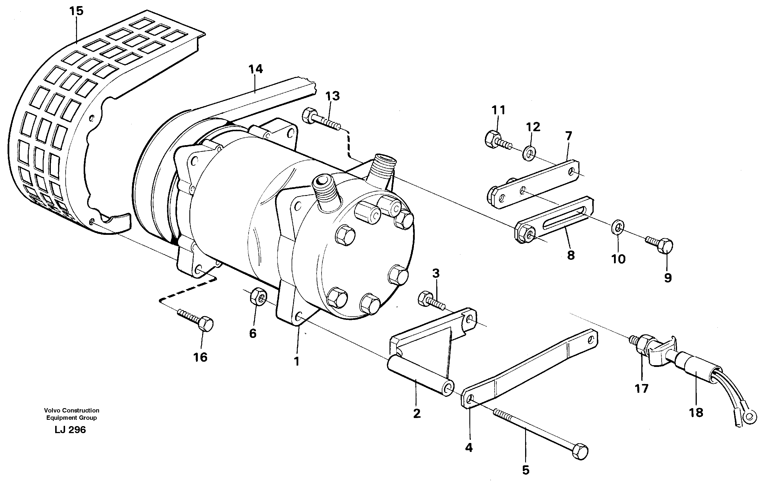 Compressor with fitting parts. Cooling agent, R12  14256846 — volvo parts diagram