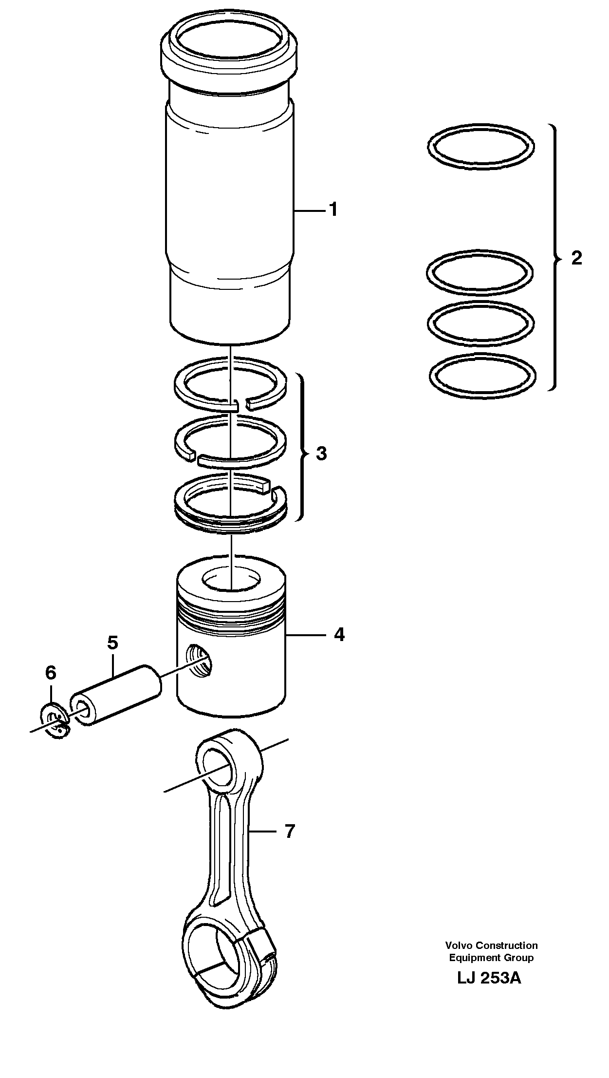 Cylinder liner and piston — volvo parts diagram