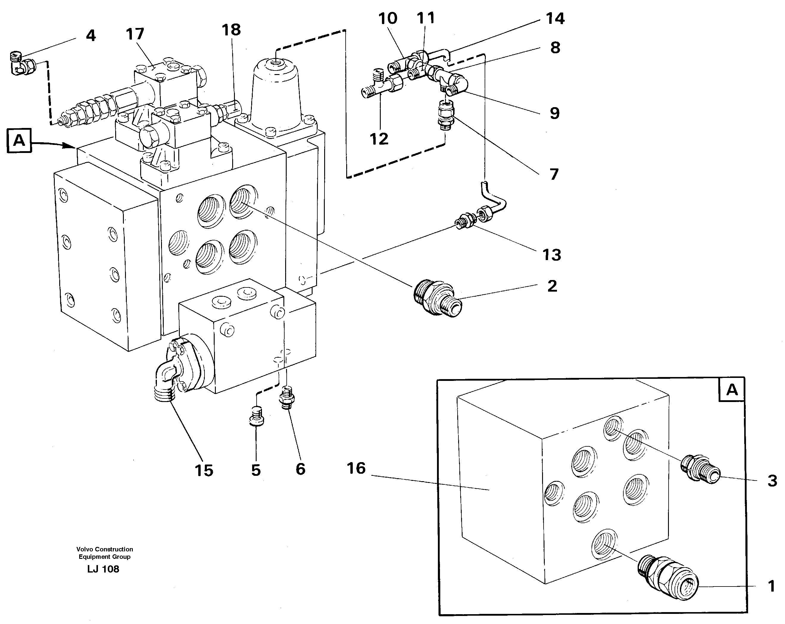 Slew valve block, tubings — volvo parts diagram