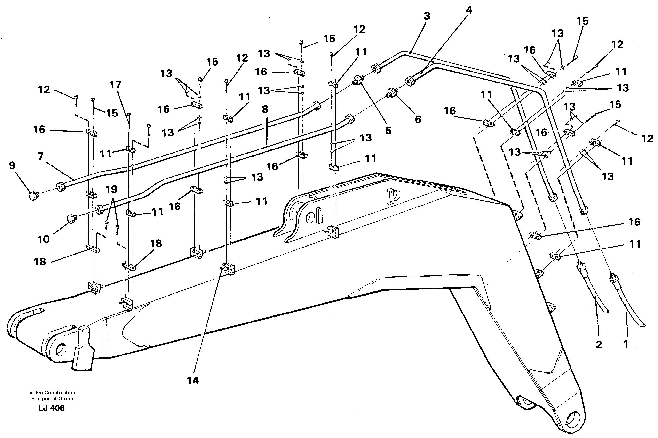 Hammer hydraulics on monoboom, 5.20 m and 5.70 m  14254205, 14260975 — volvo parts diagram