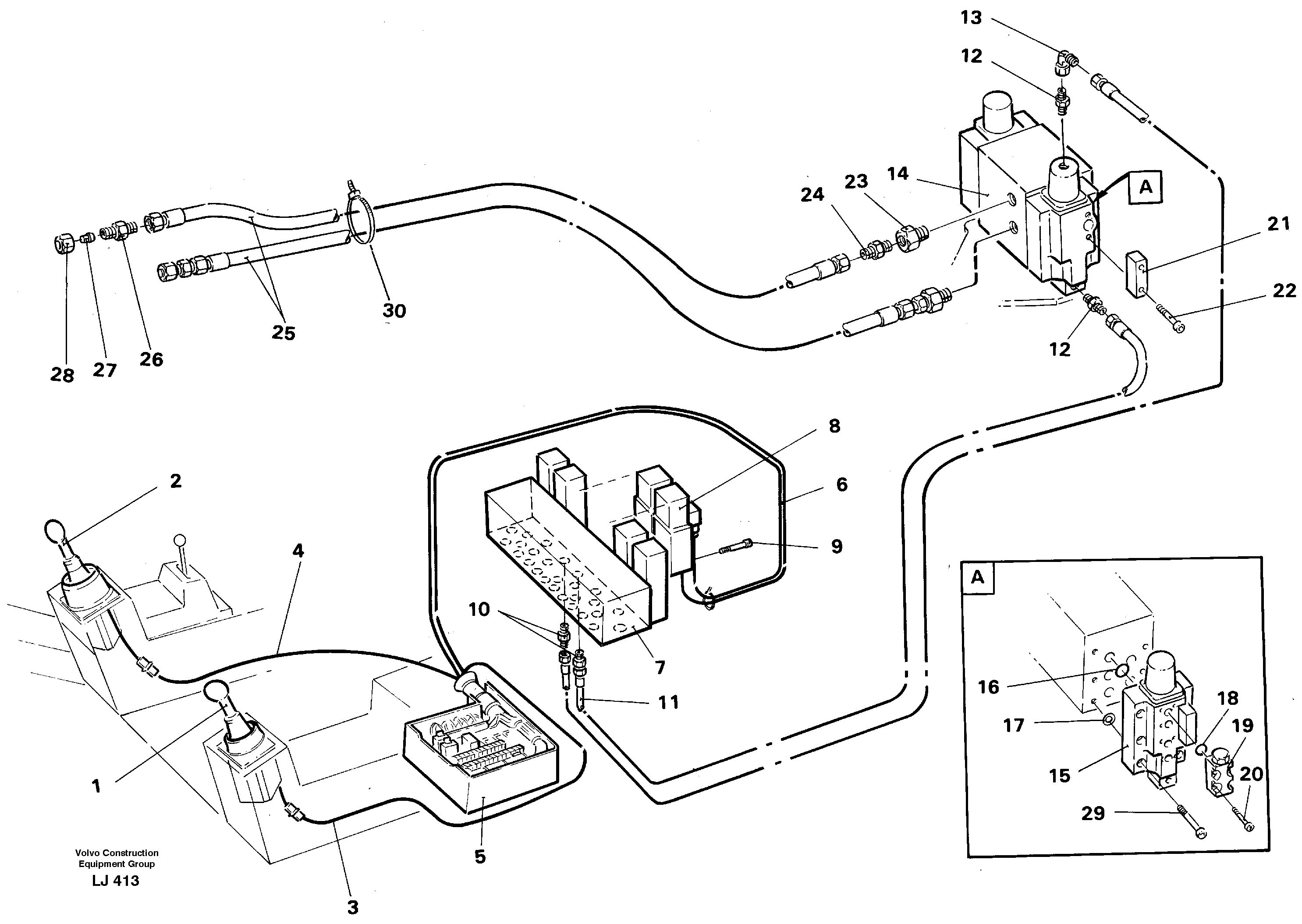 Button operated slope bucket/grab hydraulics onadj. boom.  14261297 — volvo parts diagram