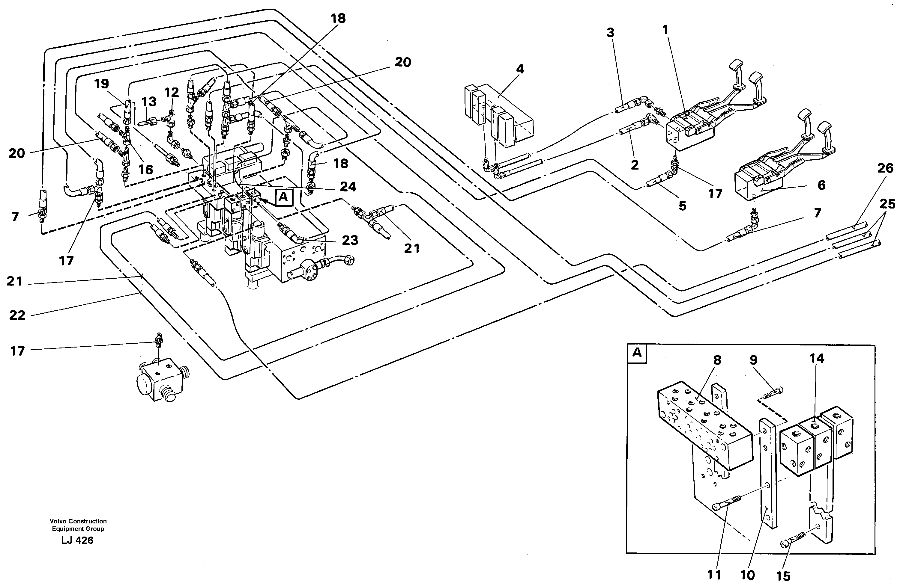 Base machine hydraulics for hammer/shears on adjustable boom.  14261296 — volvo parts diagram
