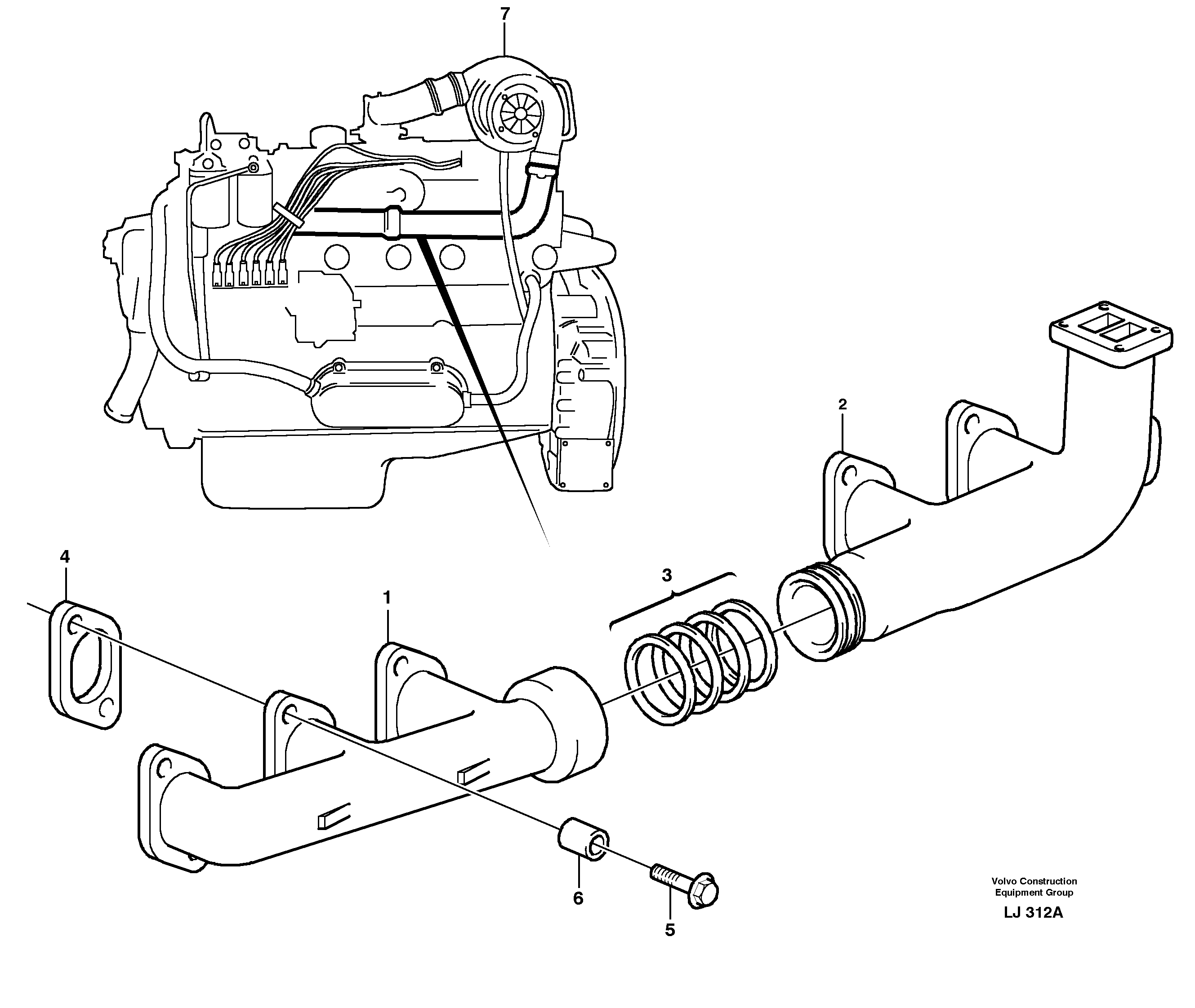 Exhaust manifold and installation components — volvo parts diagram