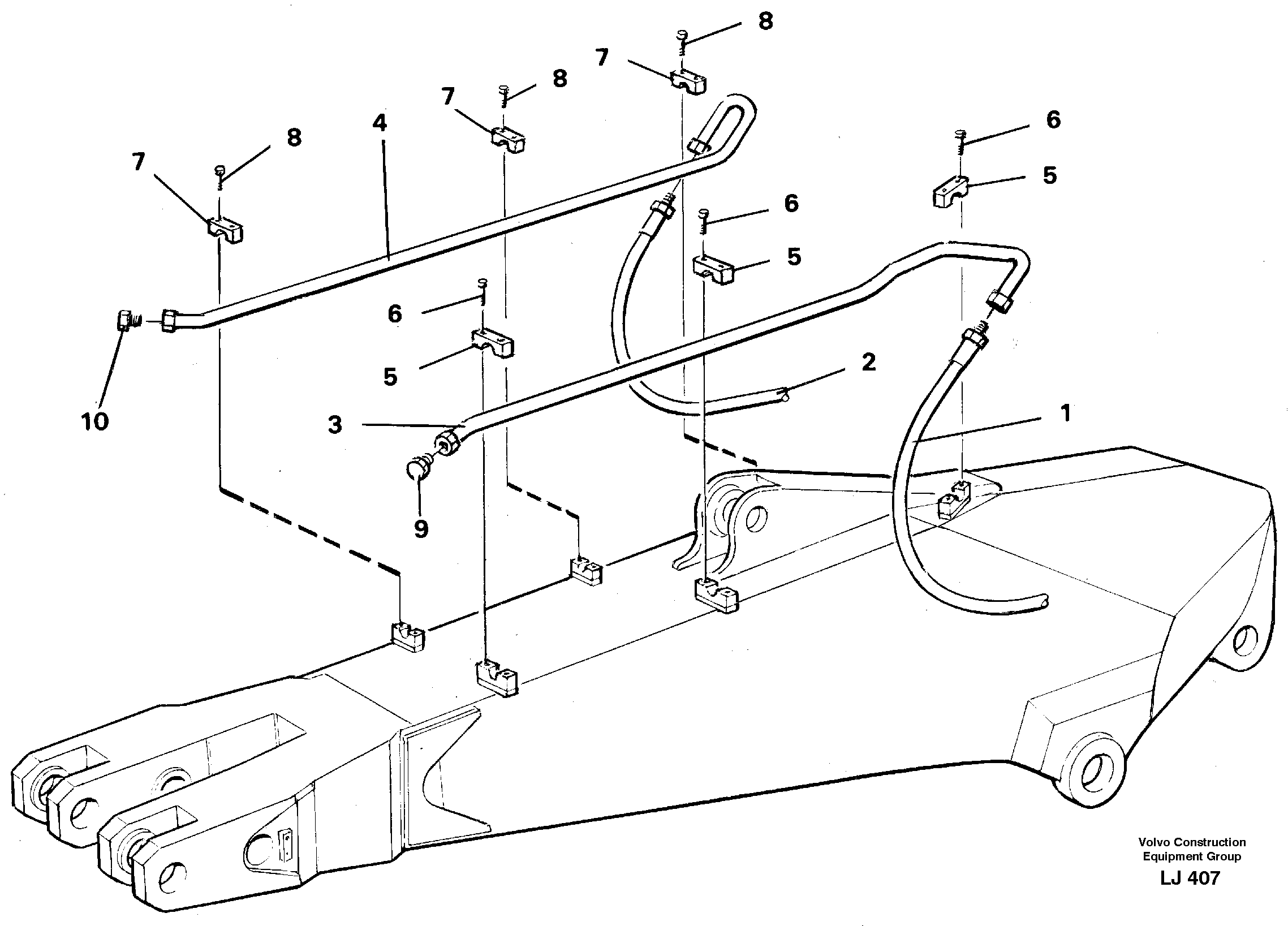 Hammer hydraulics on dipper arm, 2.25 m, 2.80 m, 3.30 m.  14254986, 14254989, 14254991 — volvo parts diagram