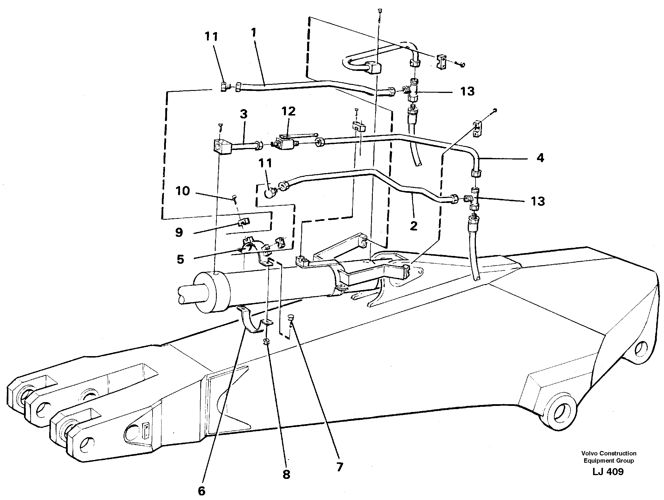 Parallel connected grab hydraulics on dipper arm.  14258209, 14258211, 14258213 — volvo parts diagram