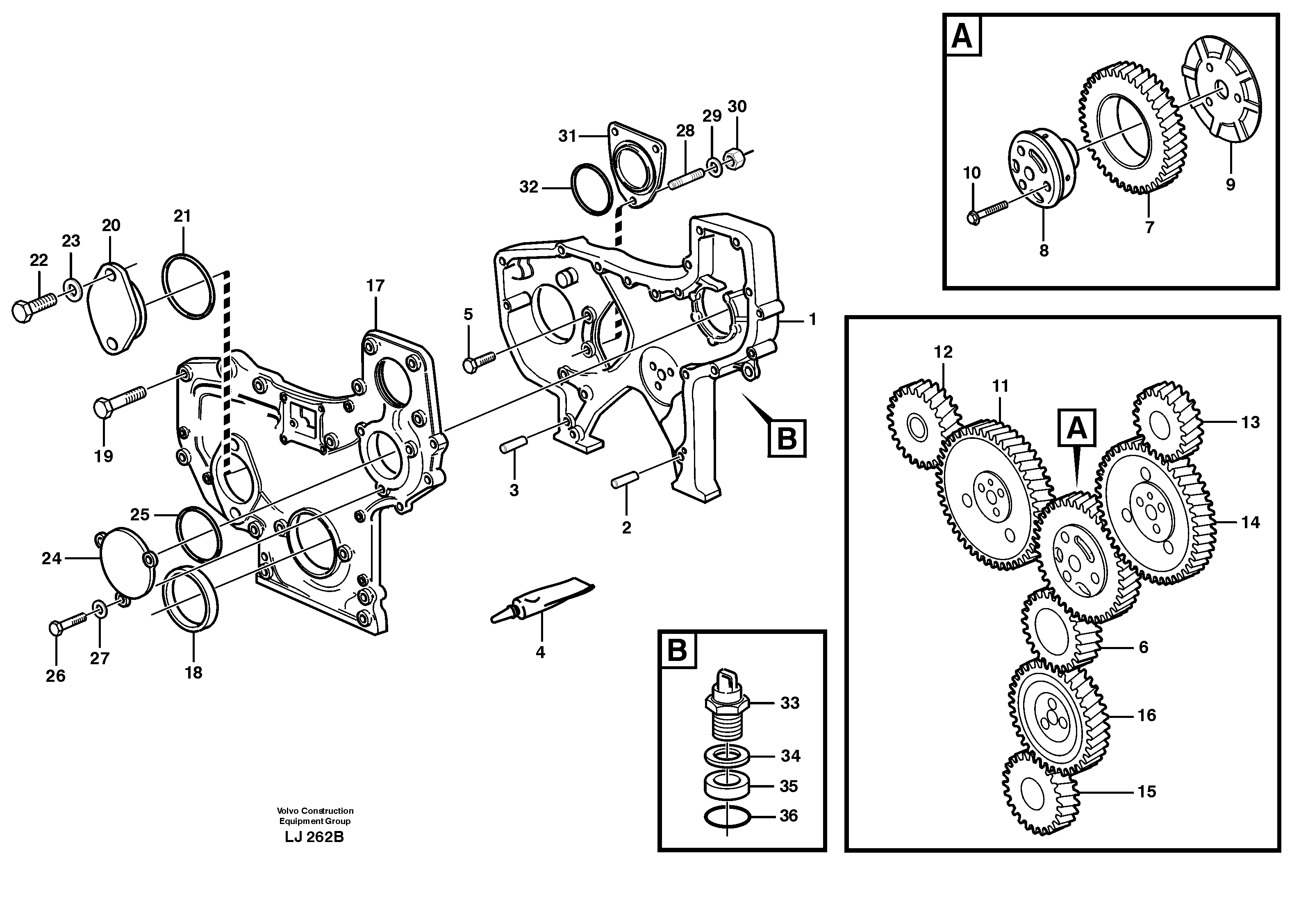 Timing gear casing — volvo parts diagram