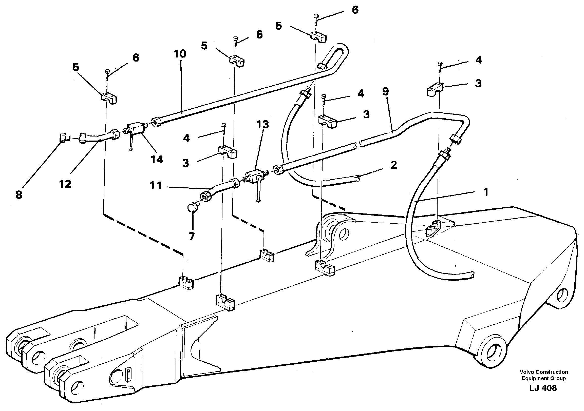 Hammer hydraulics for dipper arm incl. shut-offcocks.  14254988, 14254990, 14254992 — volvo parts diagram