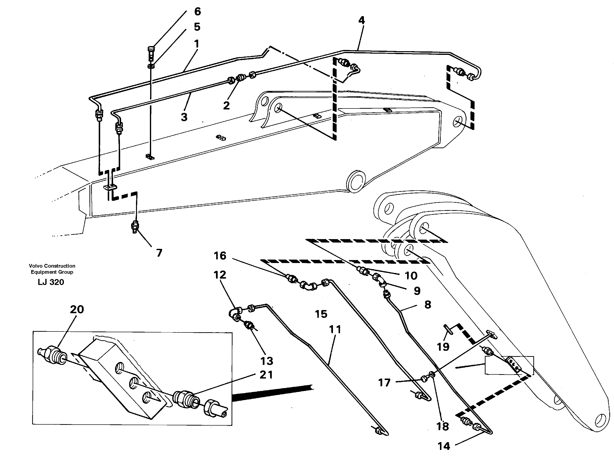 Backhoe lubricating. Adjustable boom. — volvo parts diagram