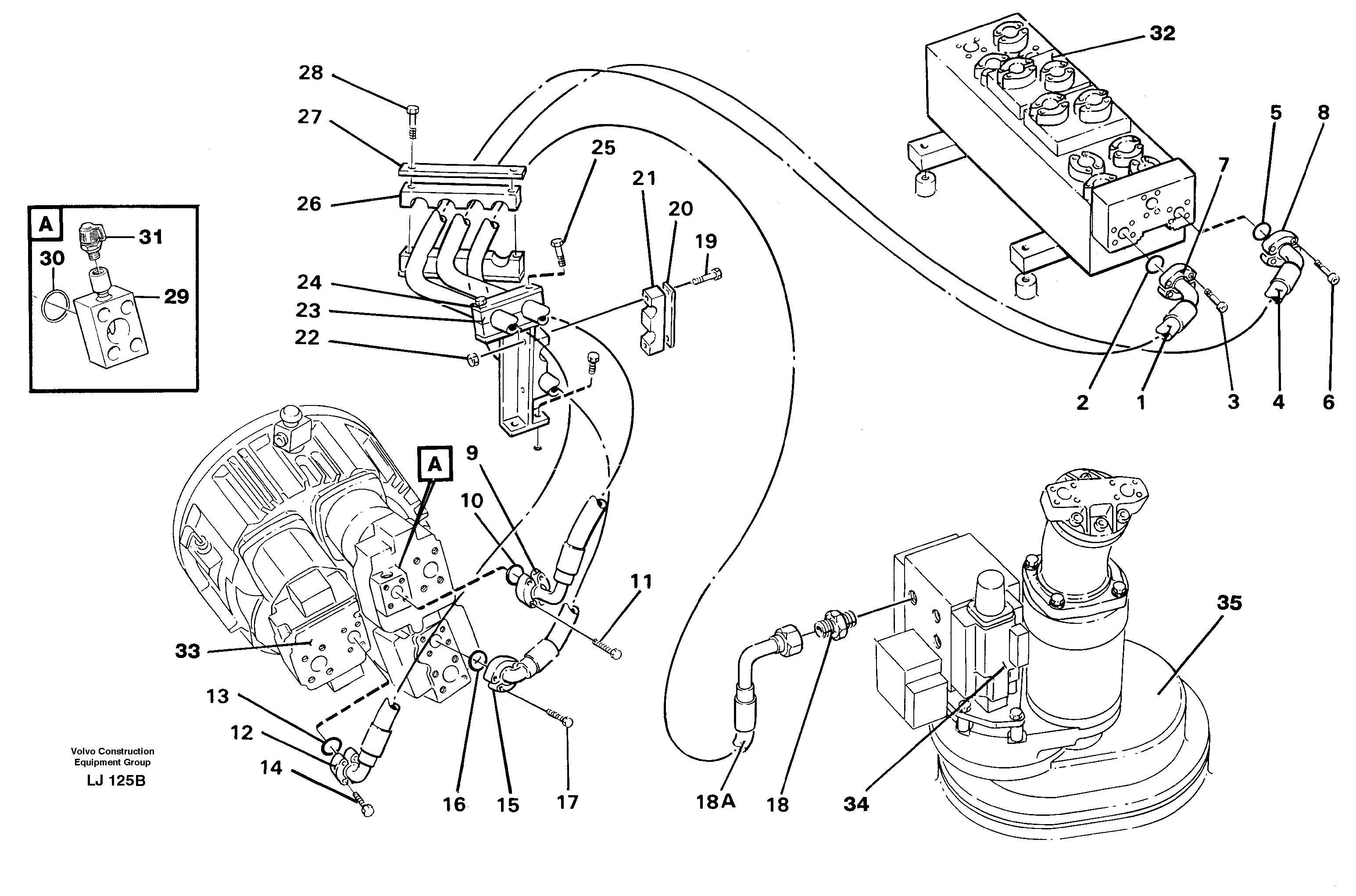 Hydraulic system, feeding lines — volvo parts diagram