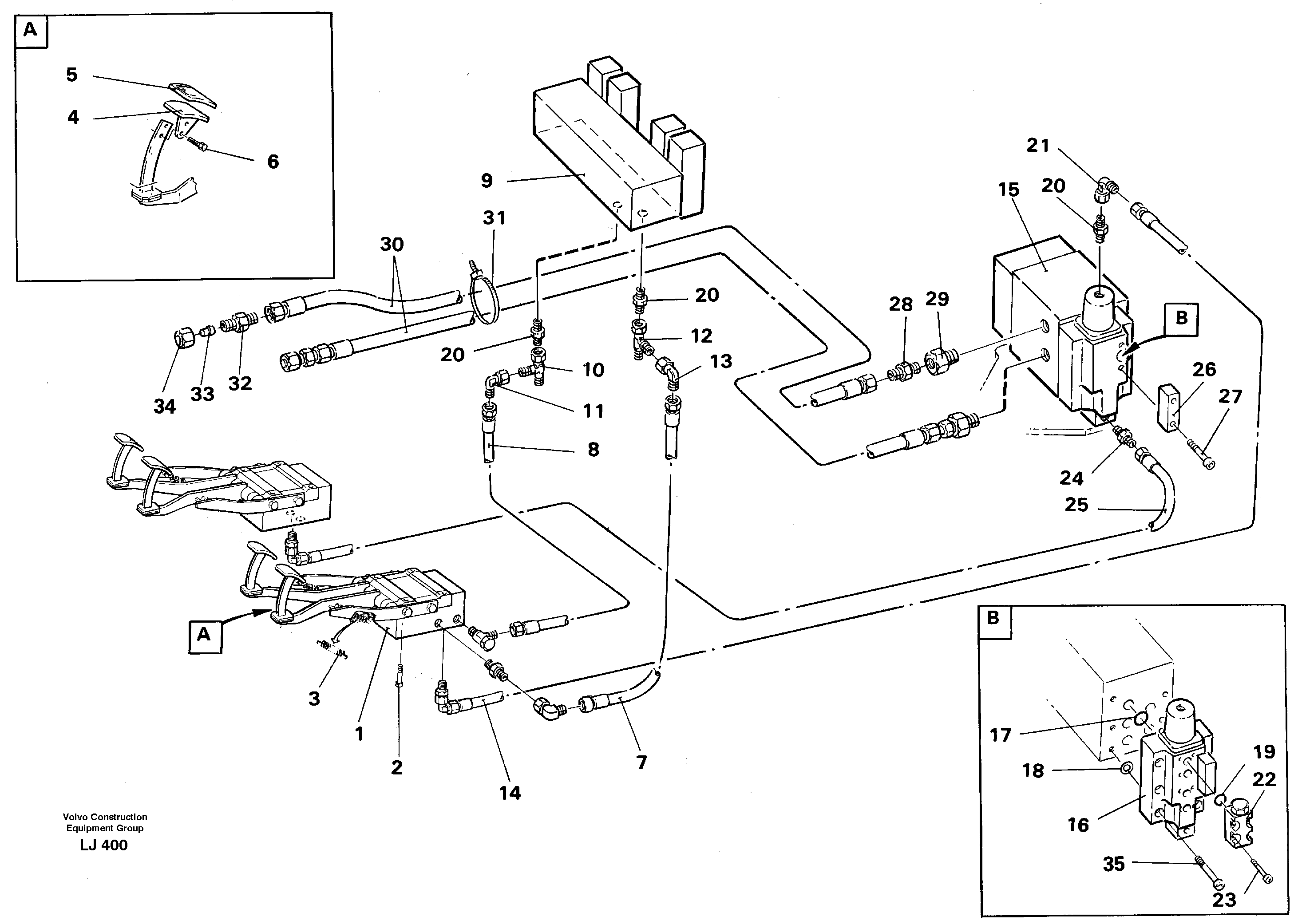 Pedal operated slope bucket/grab hydaulics on monoboom.  14246350 — volvo parts diagram