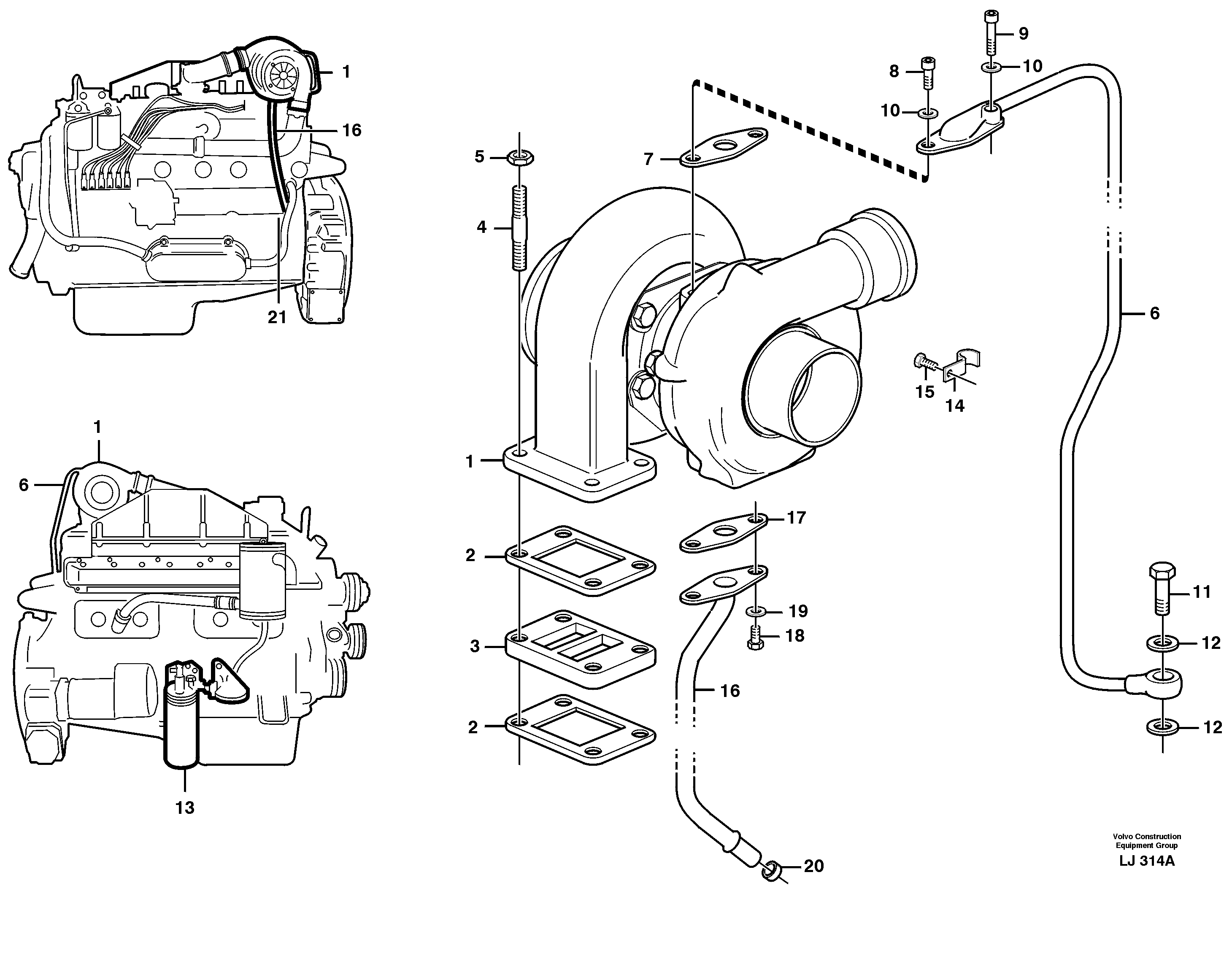 Turbocharger with fitting parts — volvo parts diagram