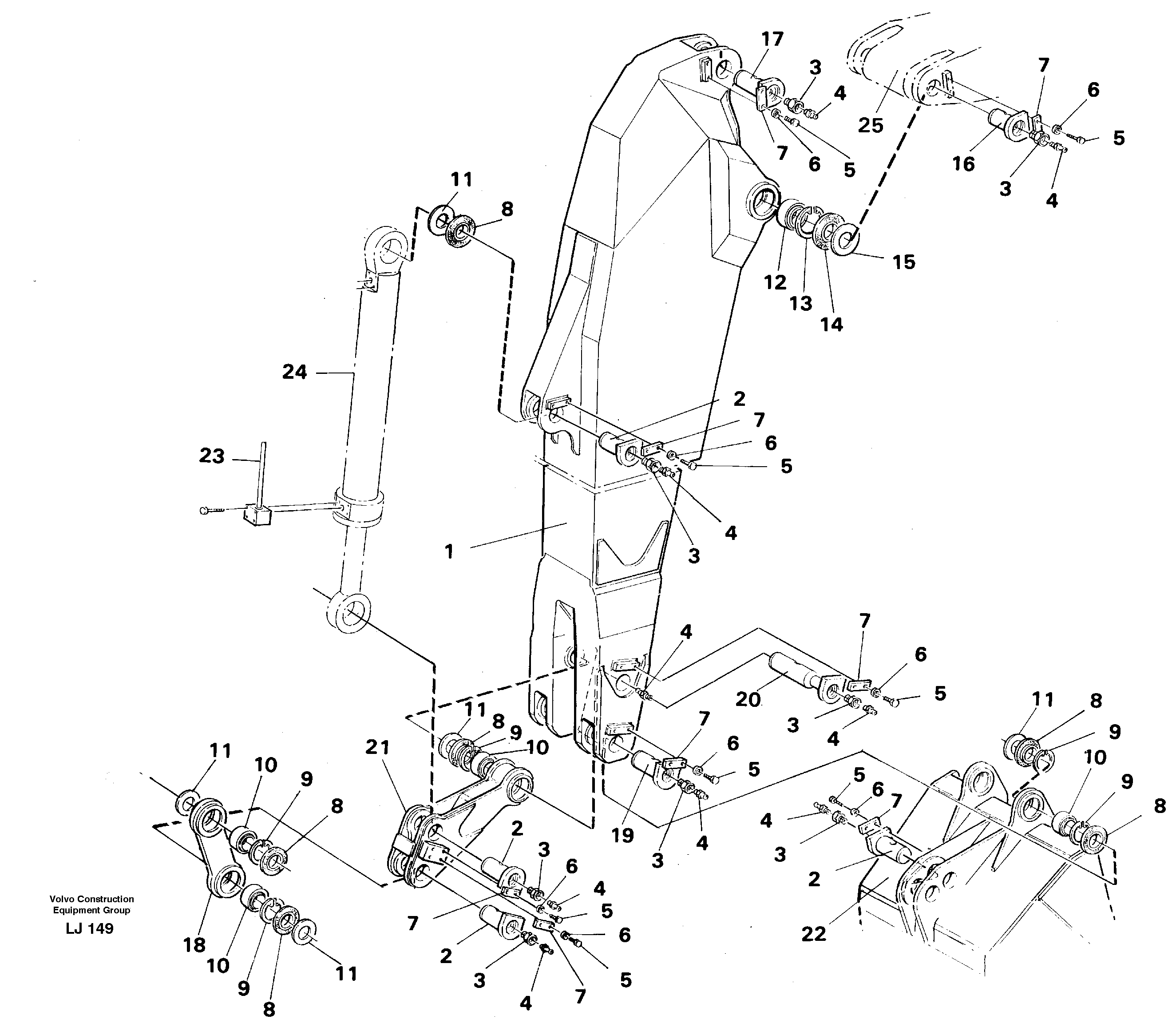 Backhoe dipper arm 3.35m  14262328 — volvo parts diagram