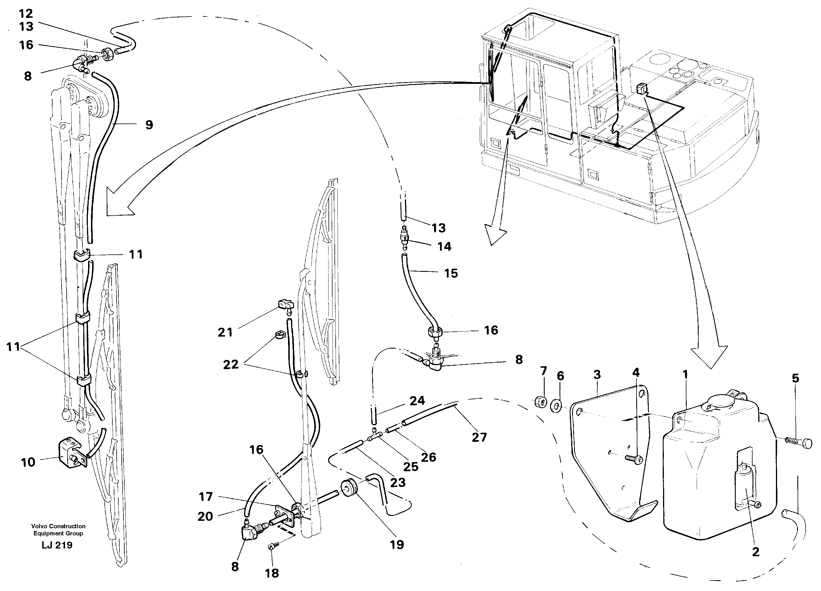 Windshield washer  14253371 SER NO - 4482, STD SER NO 4483 - — volvo parts diagram