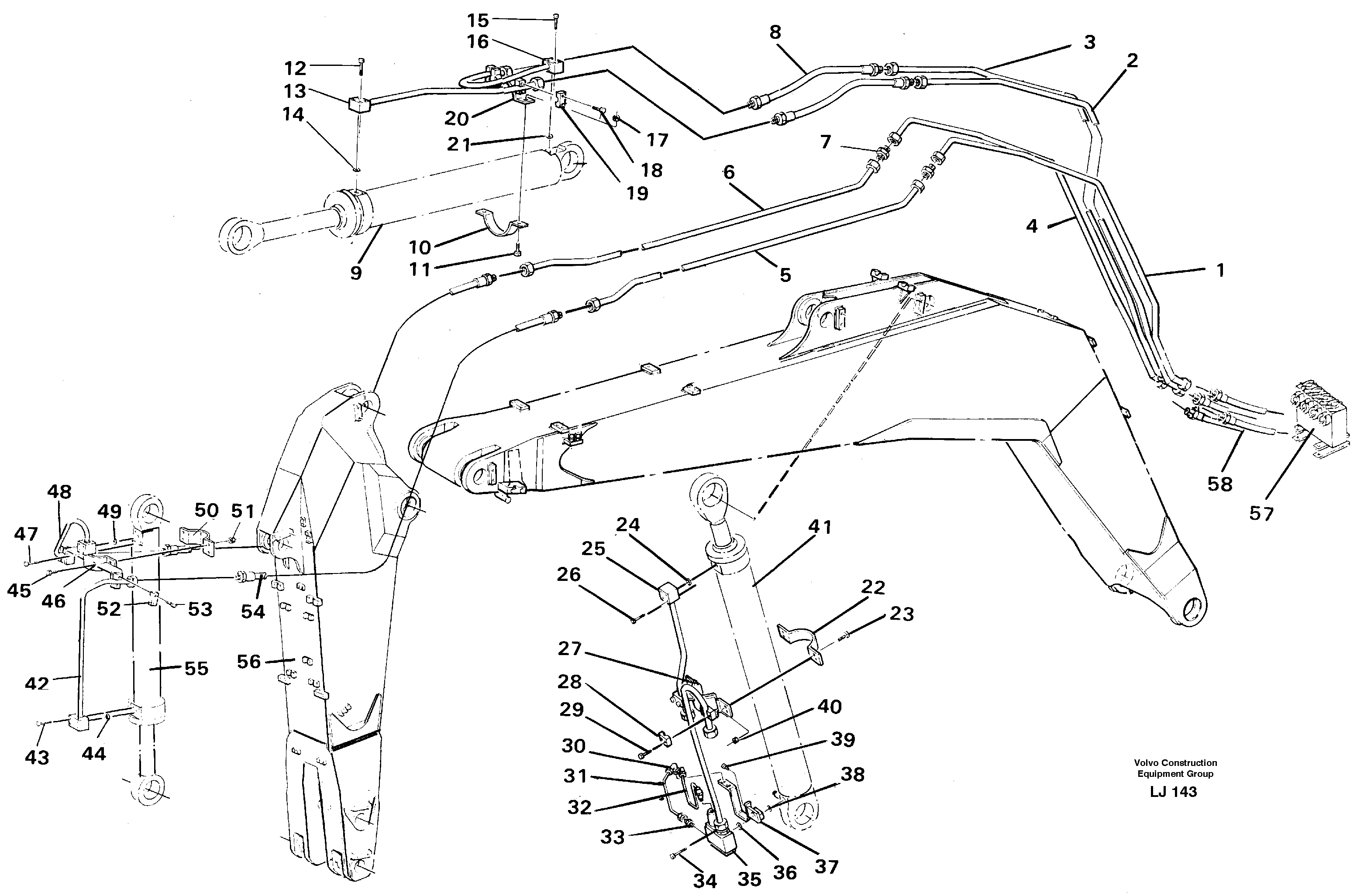 Backhoe hydraulics, boom 5.20m — volvo parts diagram