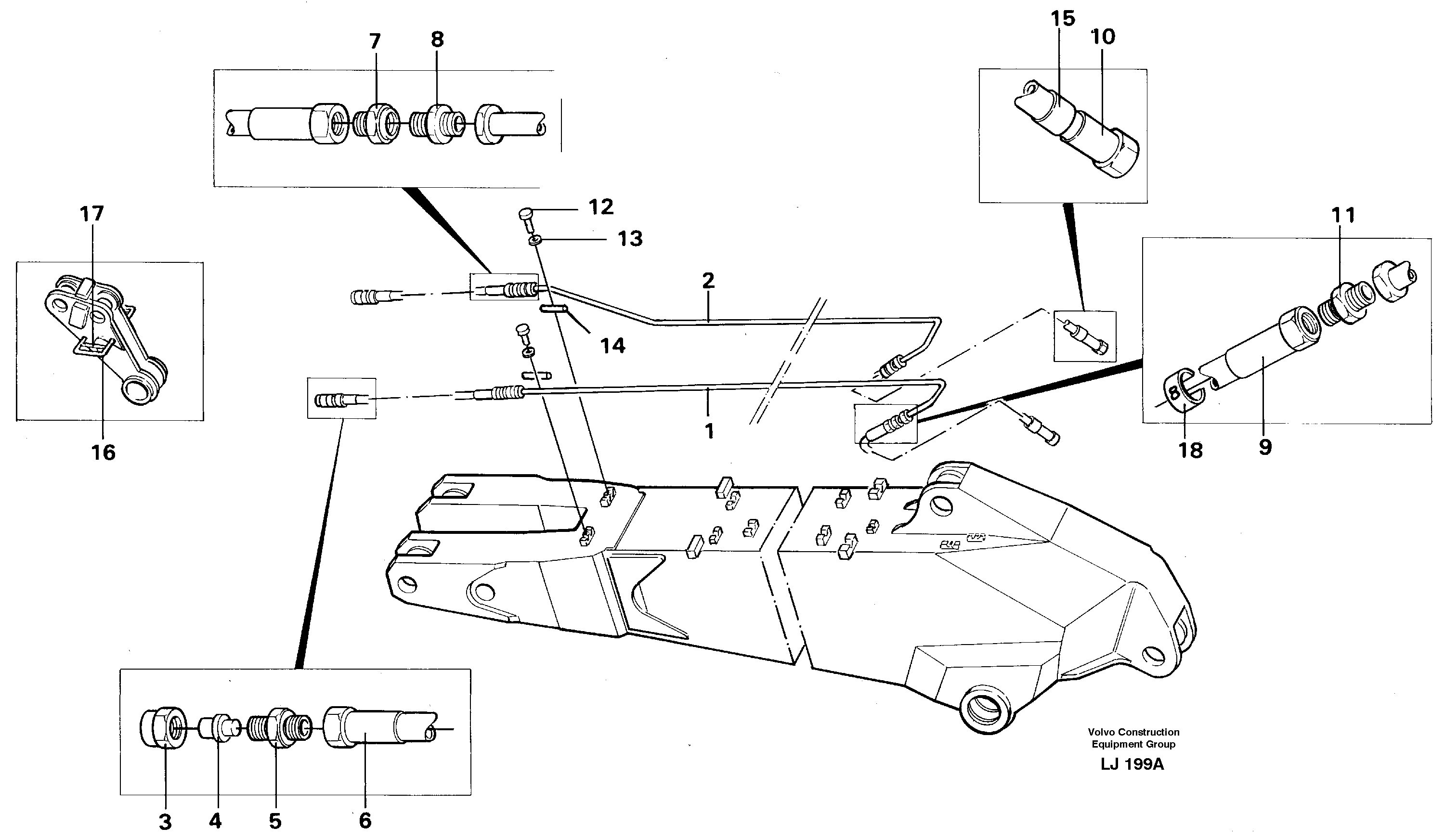 Hydr. quick fit equipm. on long dipper arm  14255215, 14255217 — volvo parts diagram