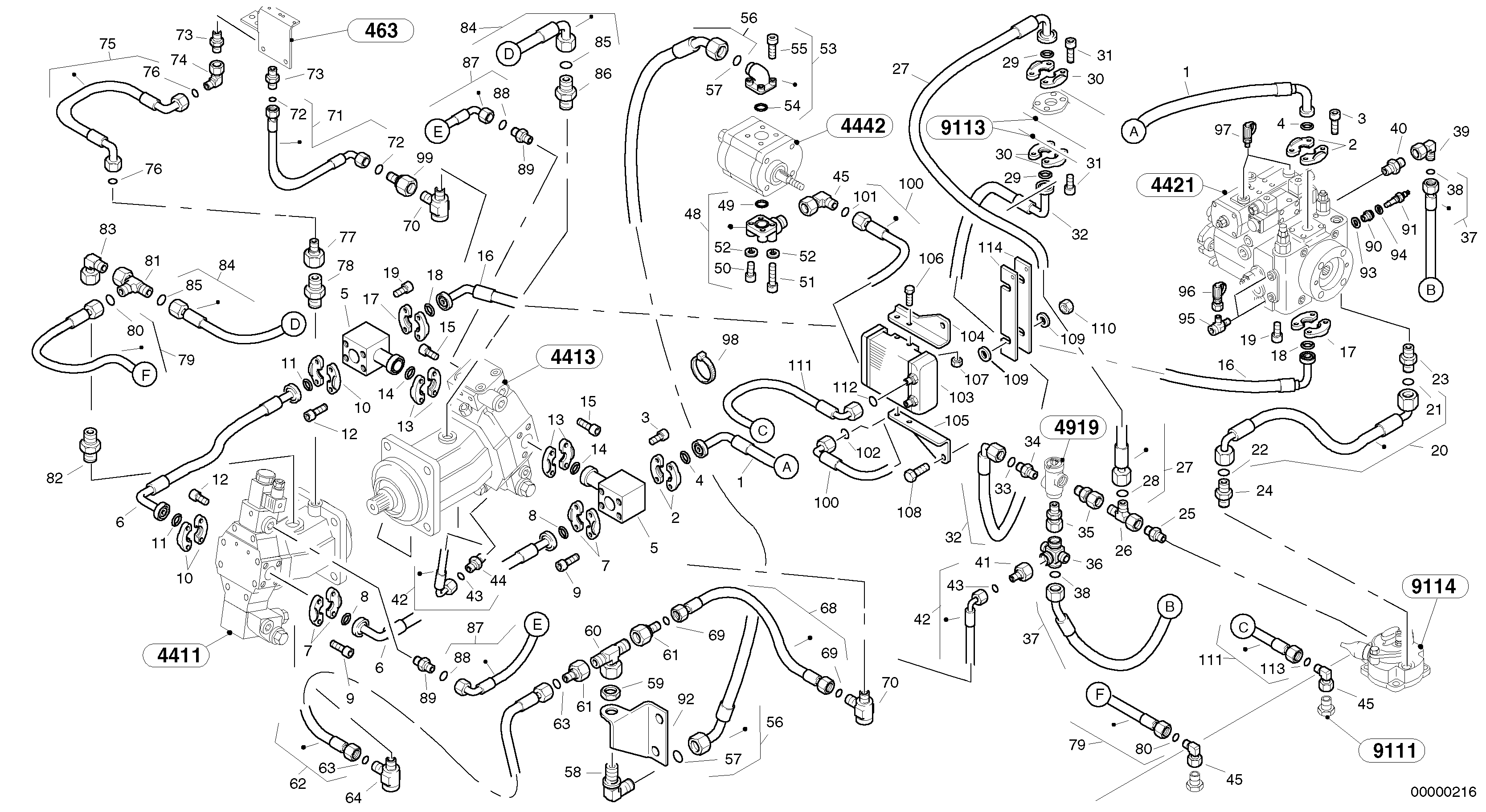 Lines - hydrostatic drive — volvo parts diagram