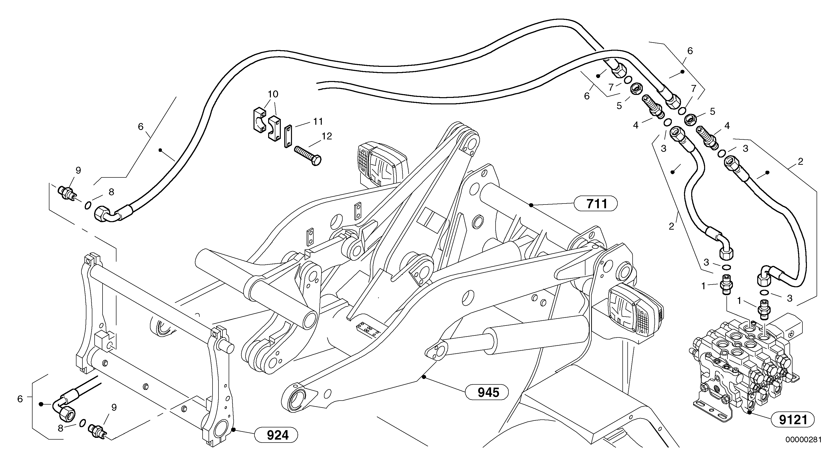 Lines to attachment mounting plate - Tpz — volvo parts diagram