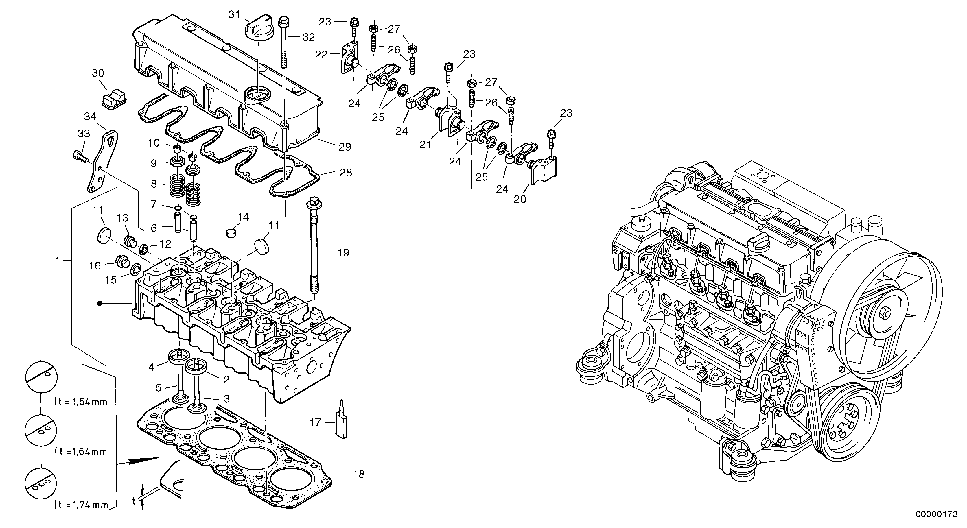 Cylinder head, timing gears — volvo parts diagram