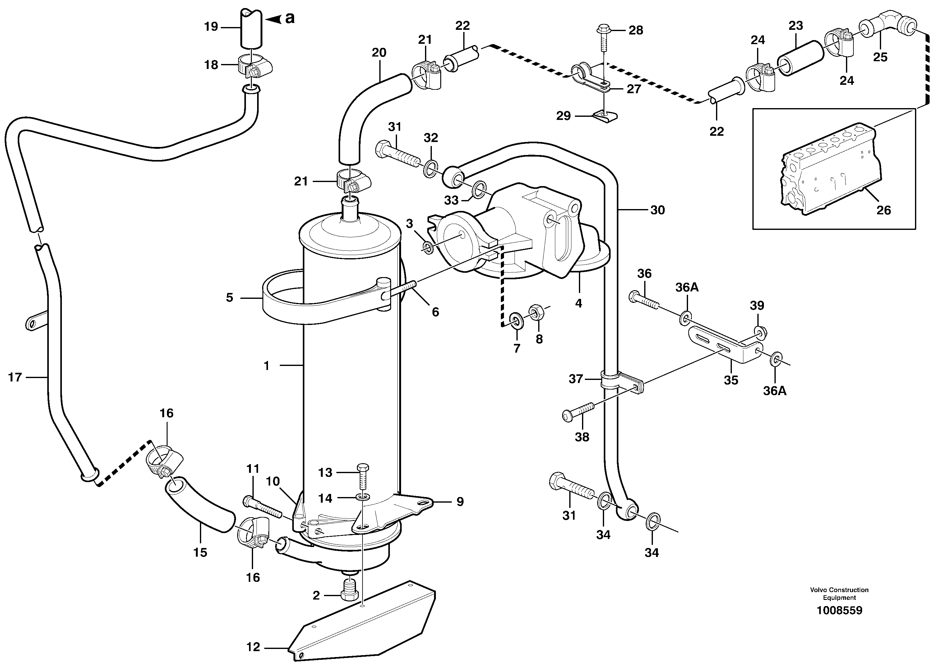 Oil cooler with hoses — volvo parts diagram