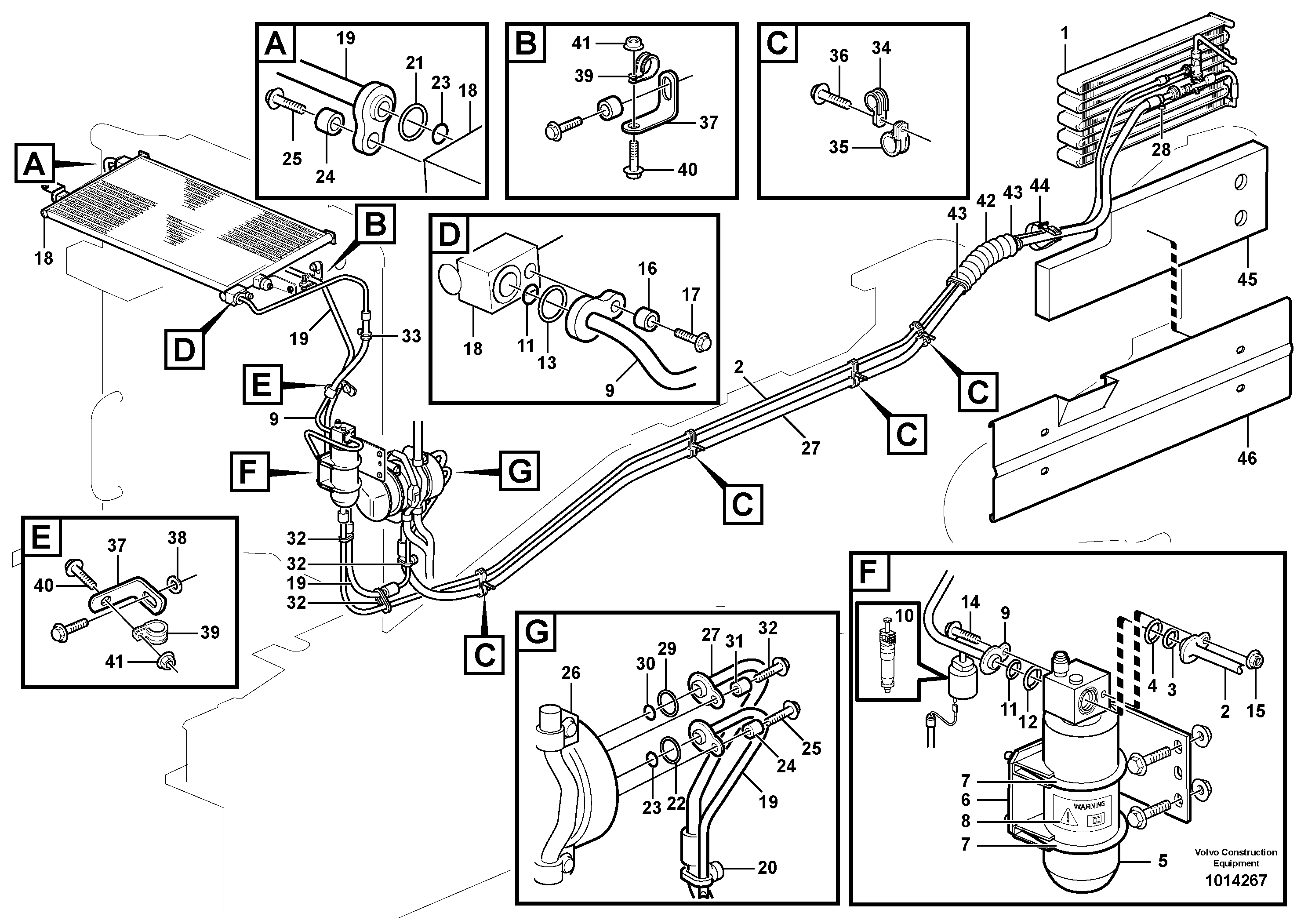 Assembly of hose: evaparator, receiver drier and condenser.  80869, 82776 — volvo parts diagram