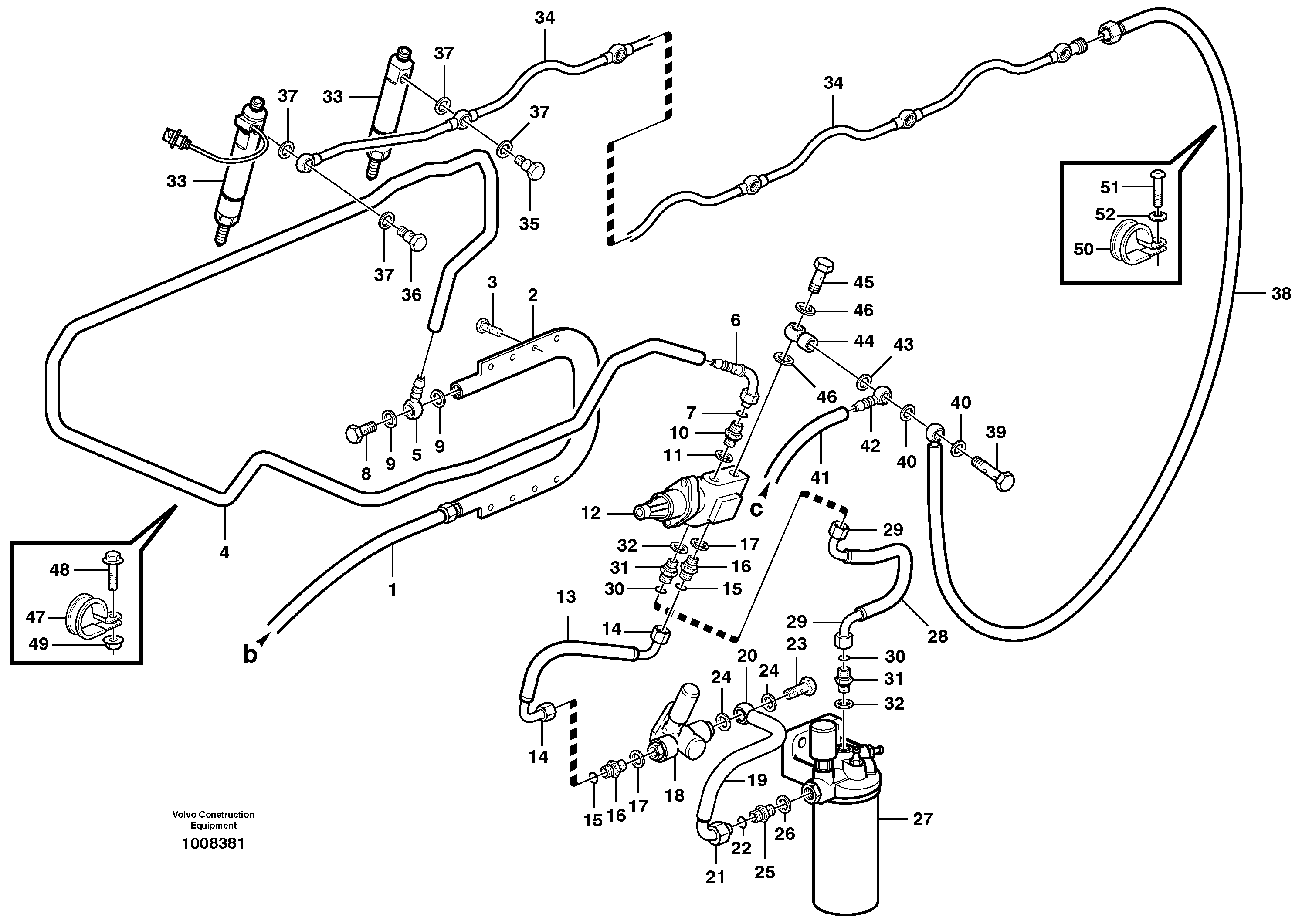 Fuel pipes, radiator - injection pump — volvo parts diagram