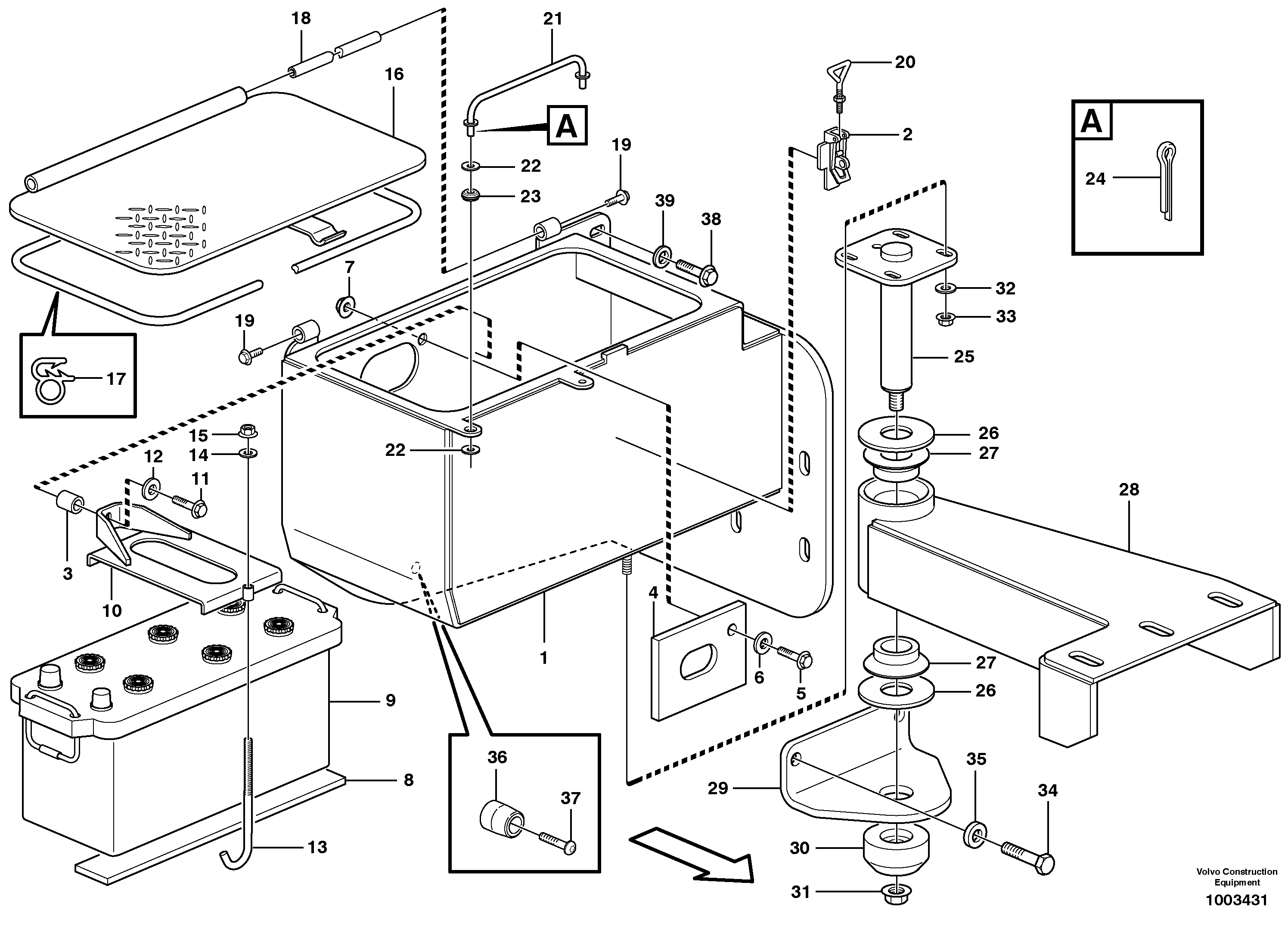 Battery box with fitting parts.  82080 — volvo parts diagram