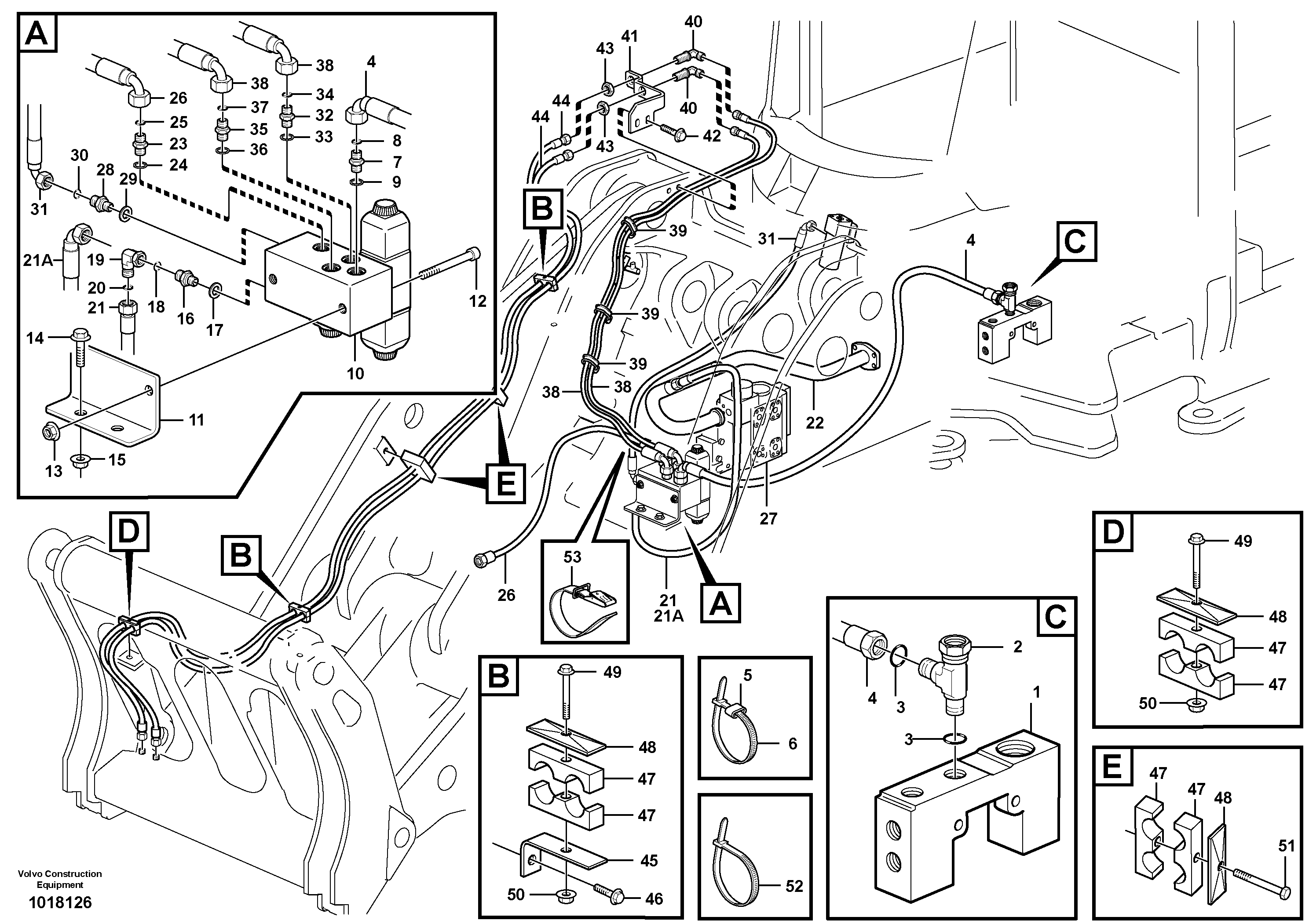 Hydraulic system, attachment bracket.  82580, 82581 — volvo parts diagram