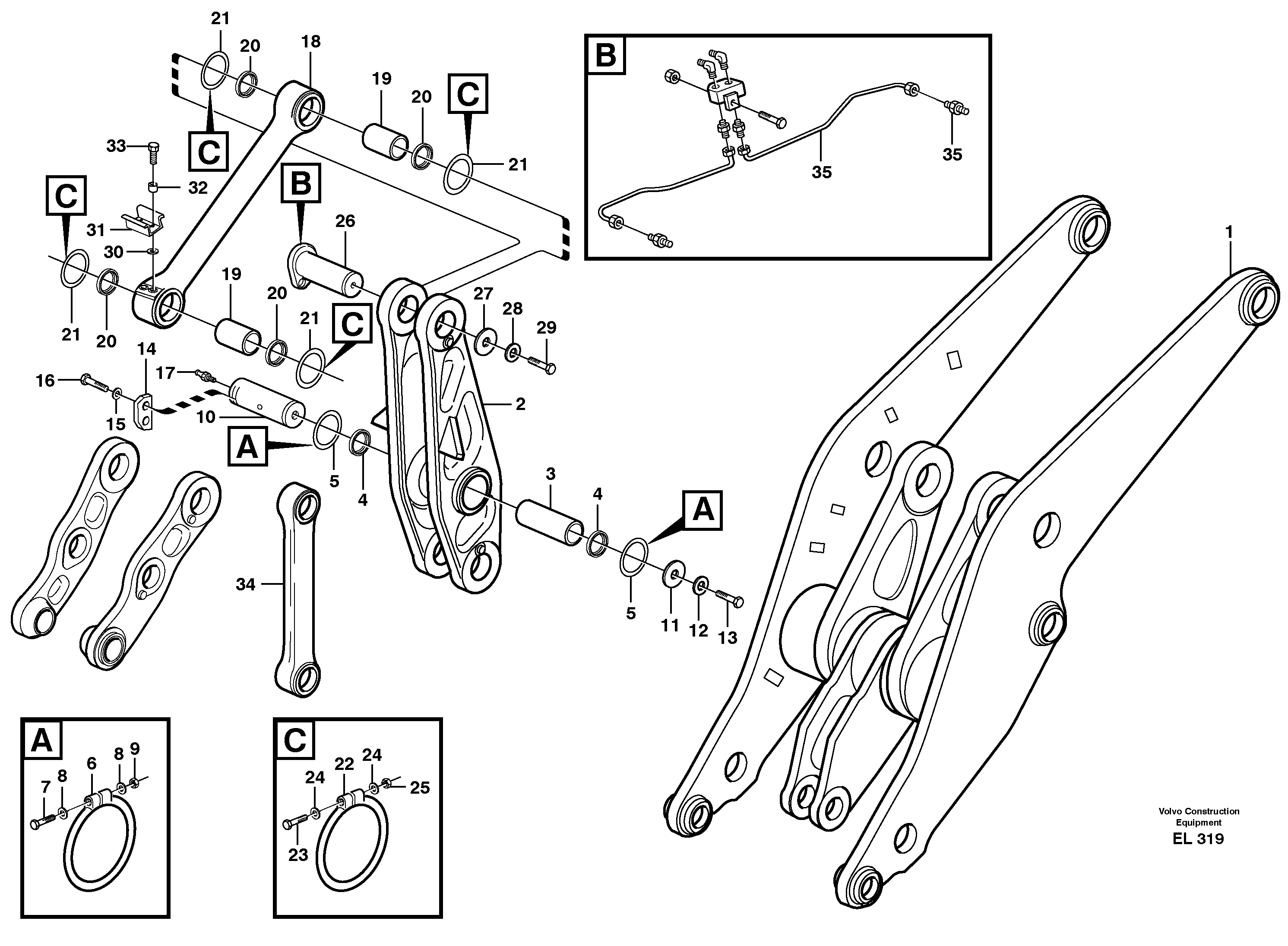 Rear links with assembly parts — volvo parts diagram