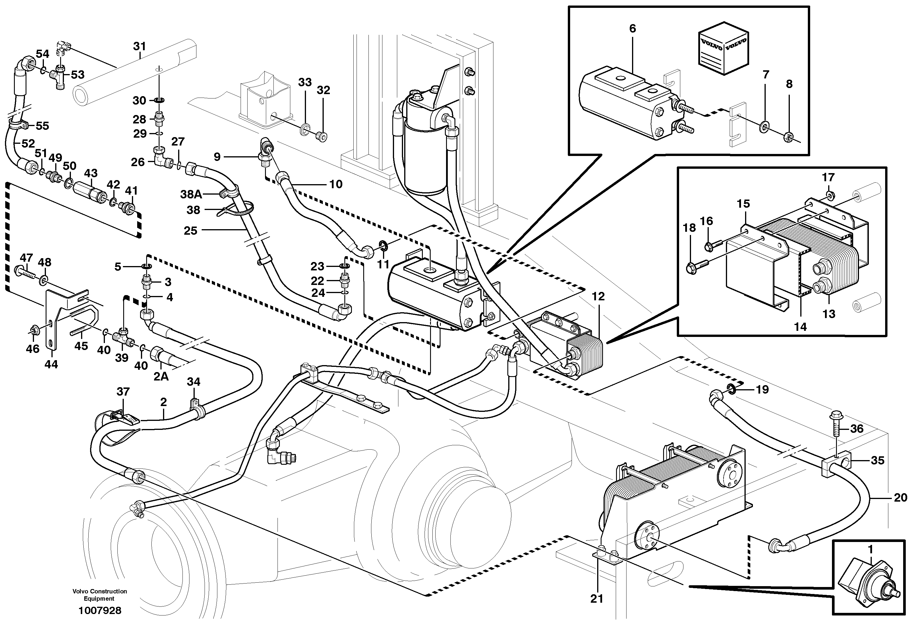 Oil cooler, rear, motor circuit.  80839, 82648 — volvo parts diagram