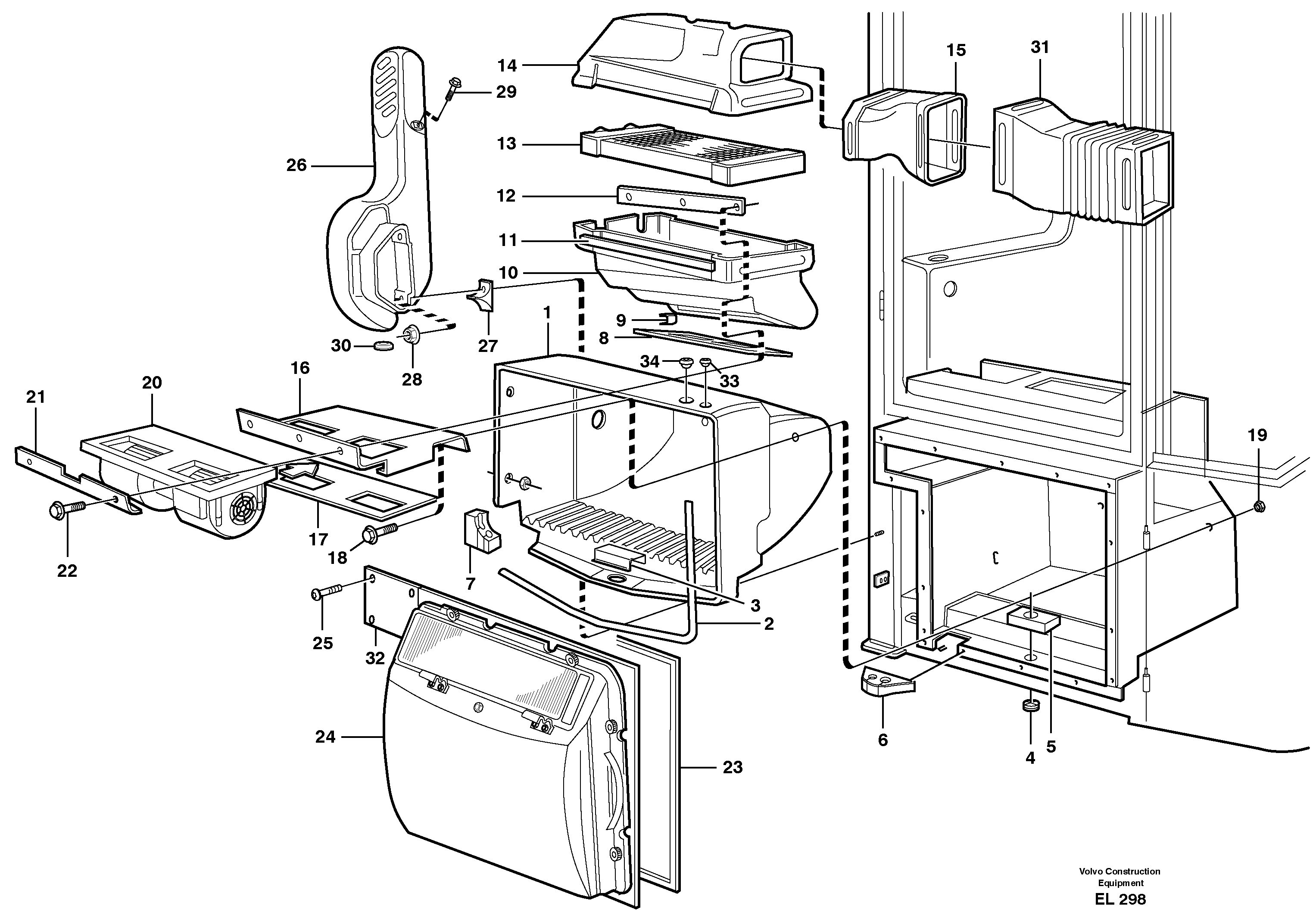 Fresh air inlet, filter and fan housing — volvo parts diagram