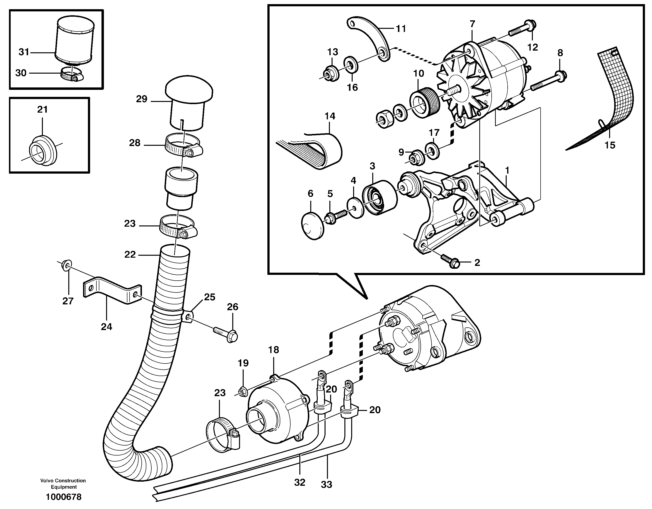 Alternator with assembling details — volvo parts diagram