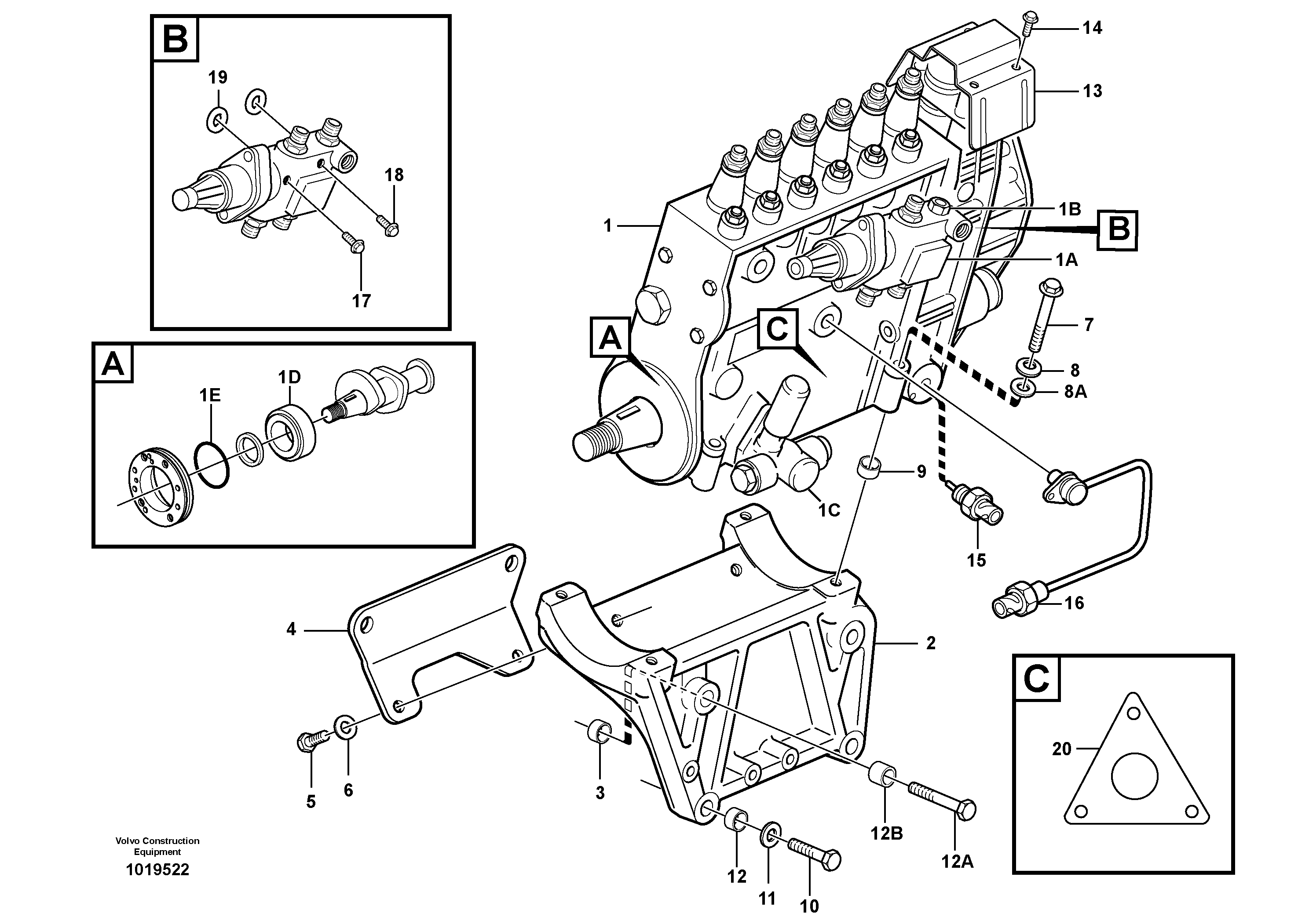 Fuel injection pump with fitting parts — volvo parts diagram