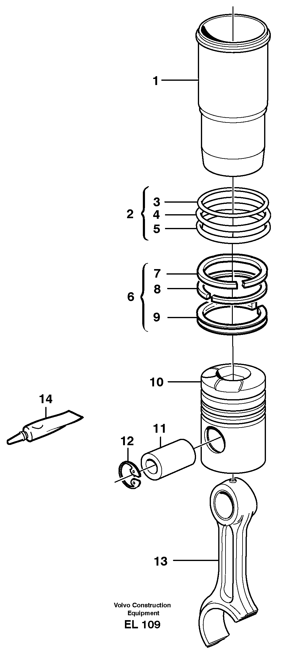 Cylinder liner and piston — volvo parts diagram