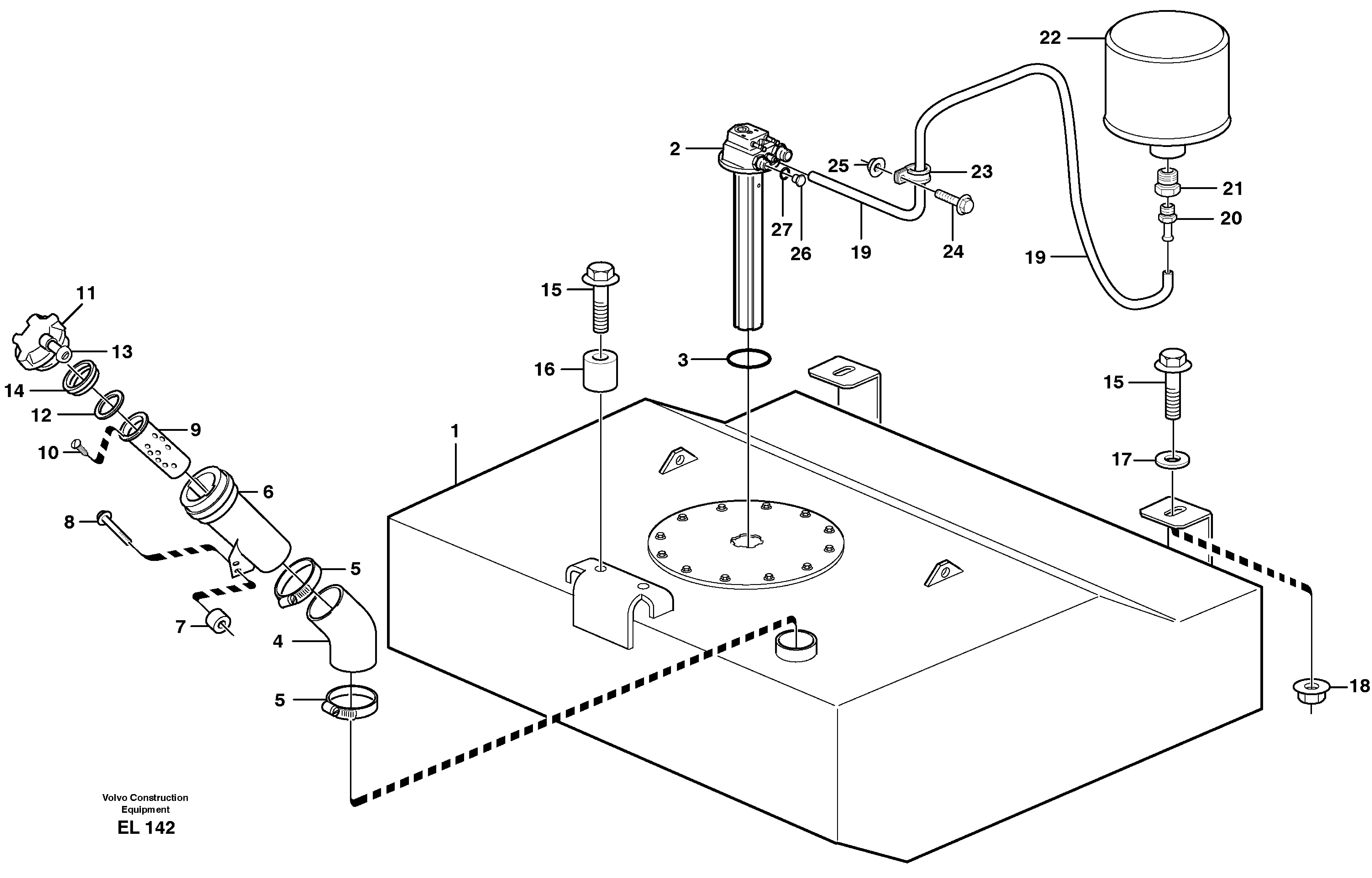Fuel tank with fitting parts — volvo parts diagram