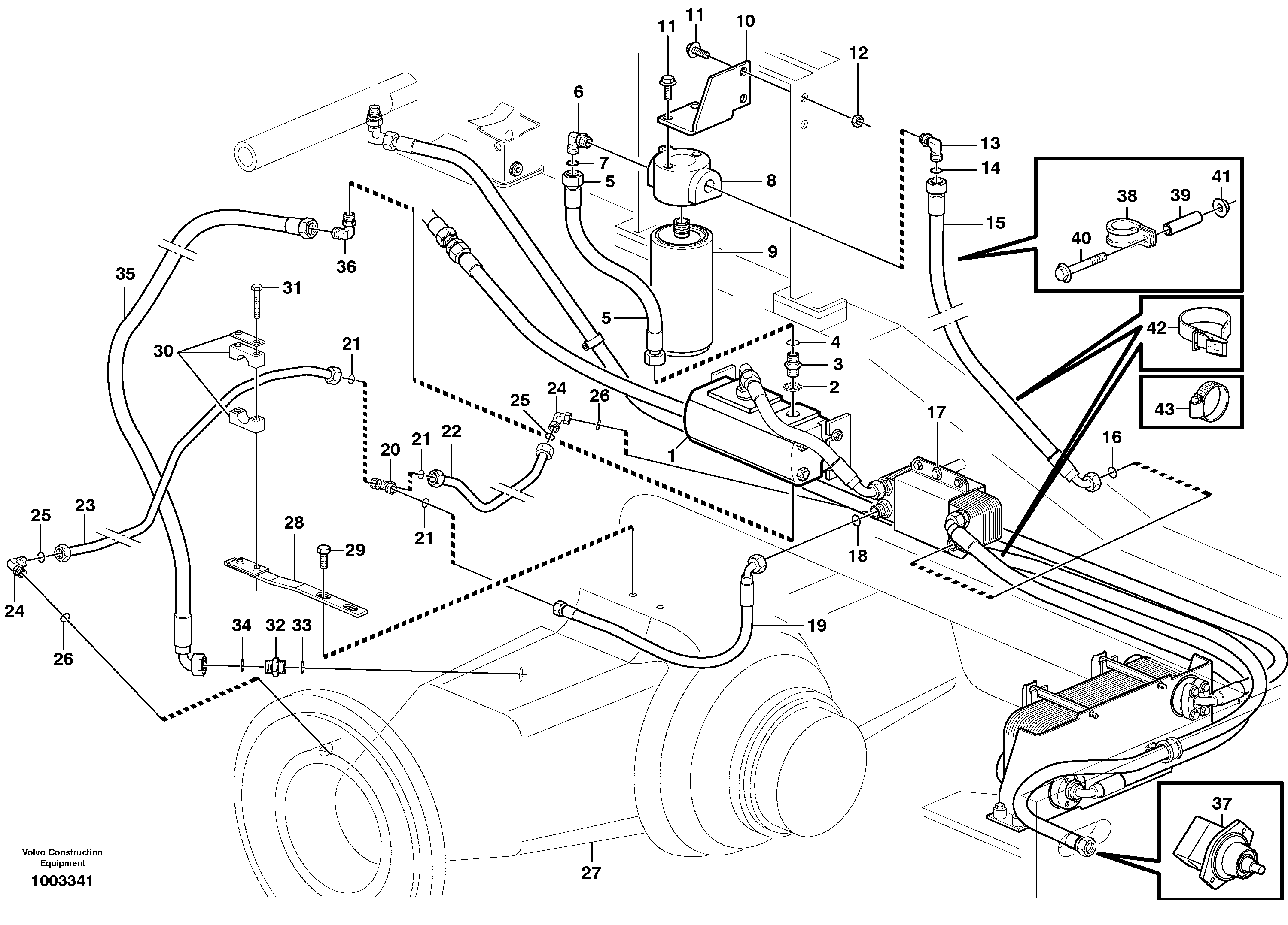 Oil cooler, rear, pump circuit.  80839, 82648 — volvo parts diagram