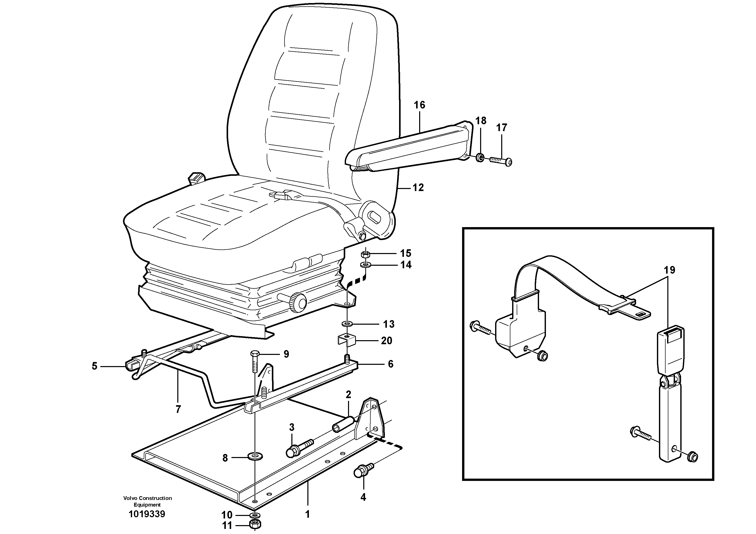 Operator seat with fitting parts — volvo parts diagram