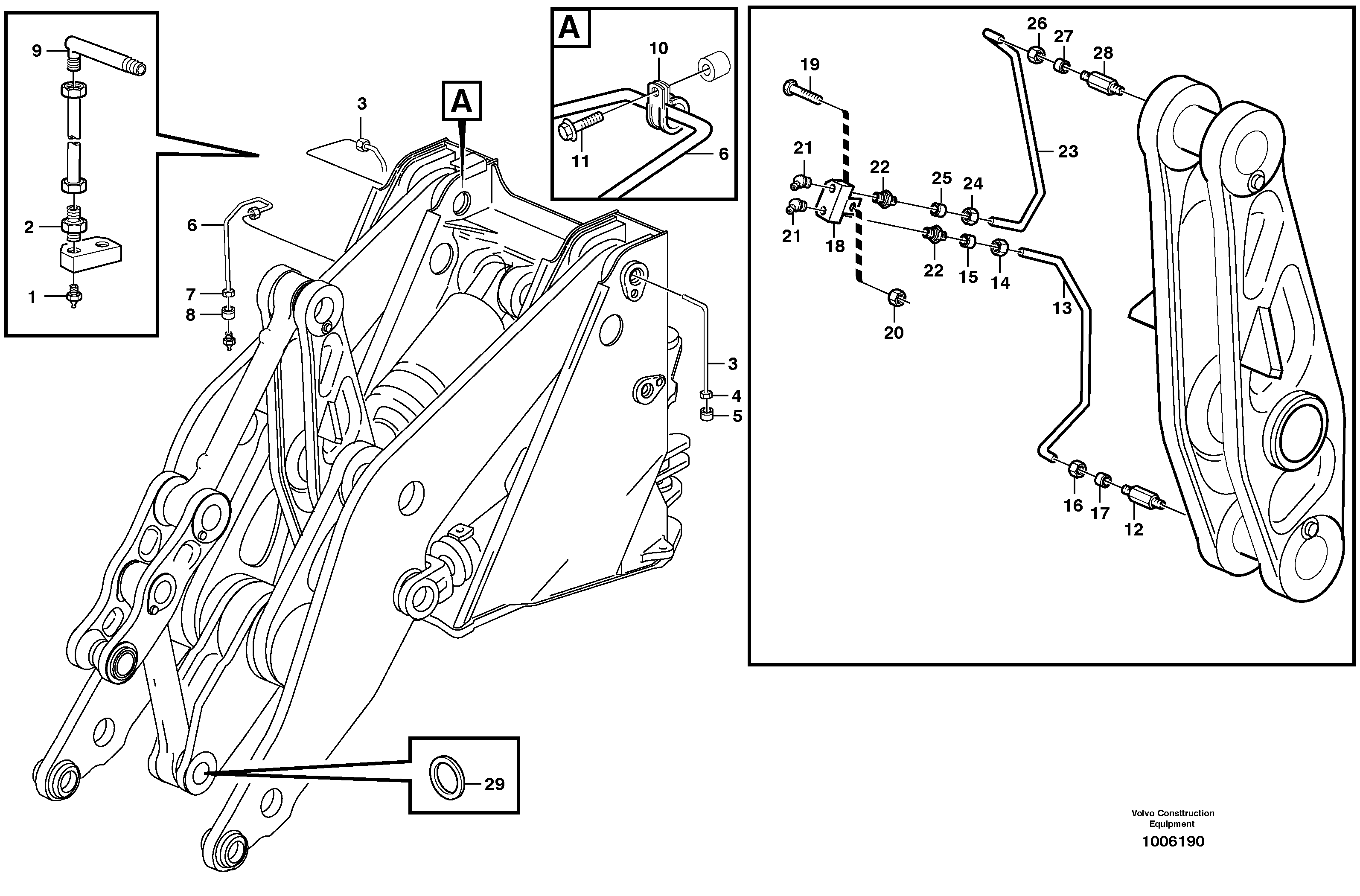 Extended lube points for lift arm system — volvo parts diagram