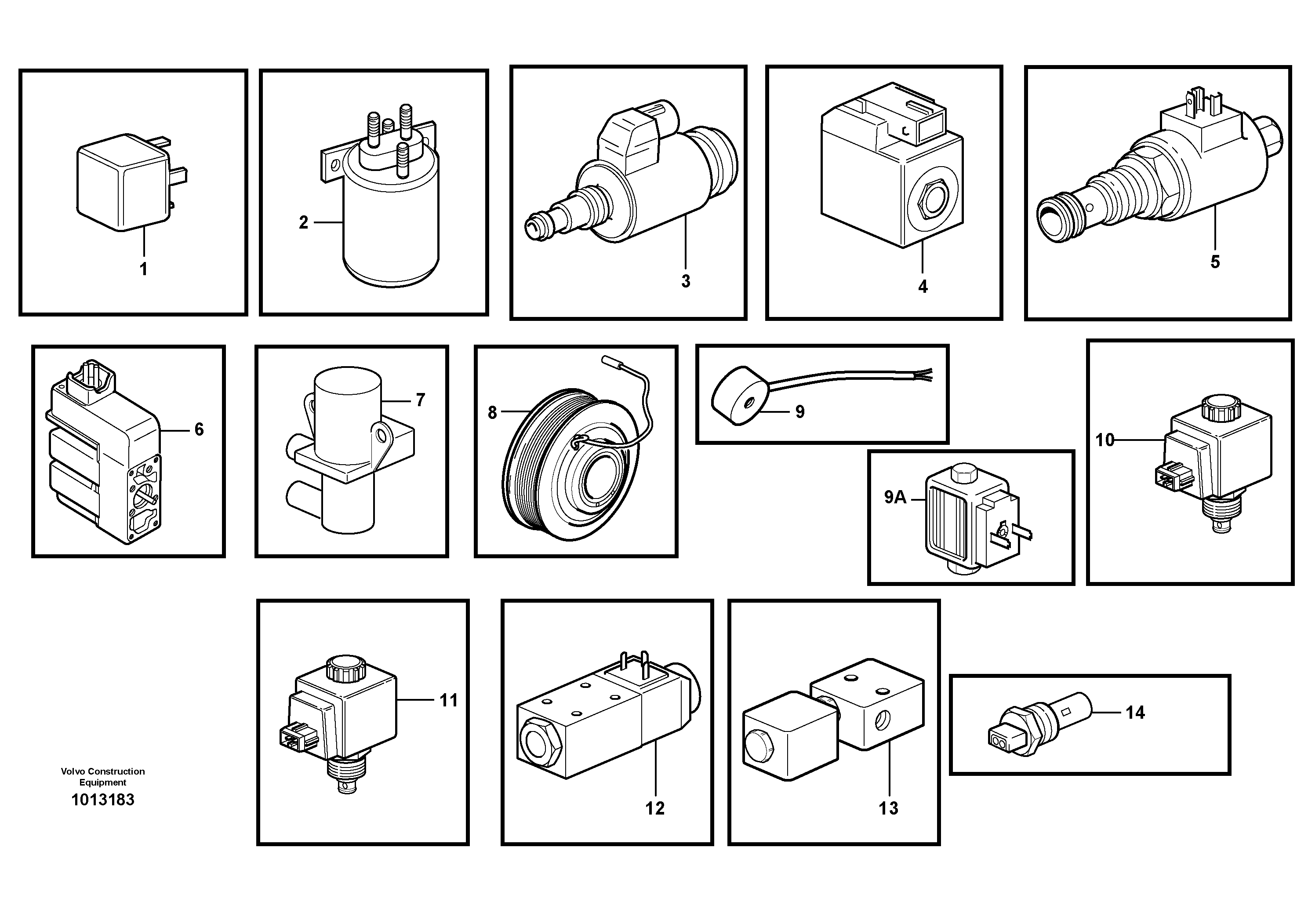 Relays, sensors and solenoid valves, reference list — volvo parts diagram