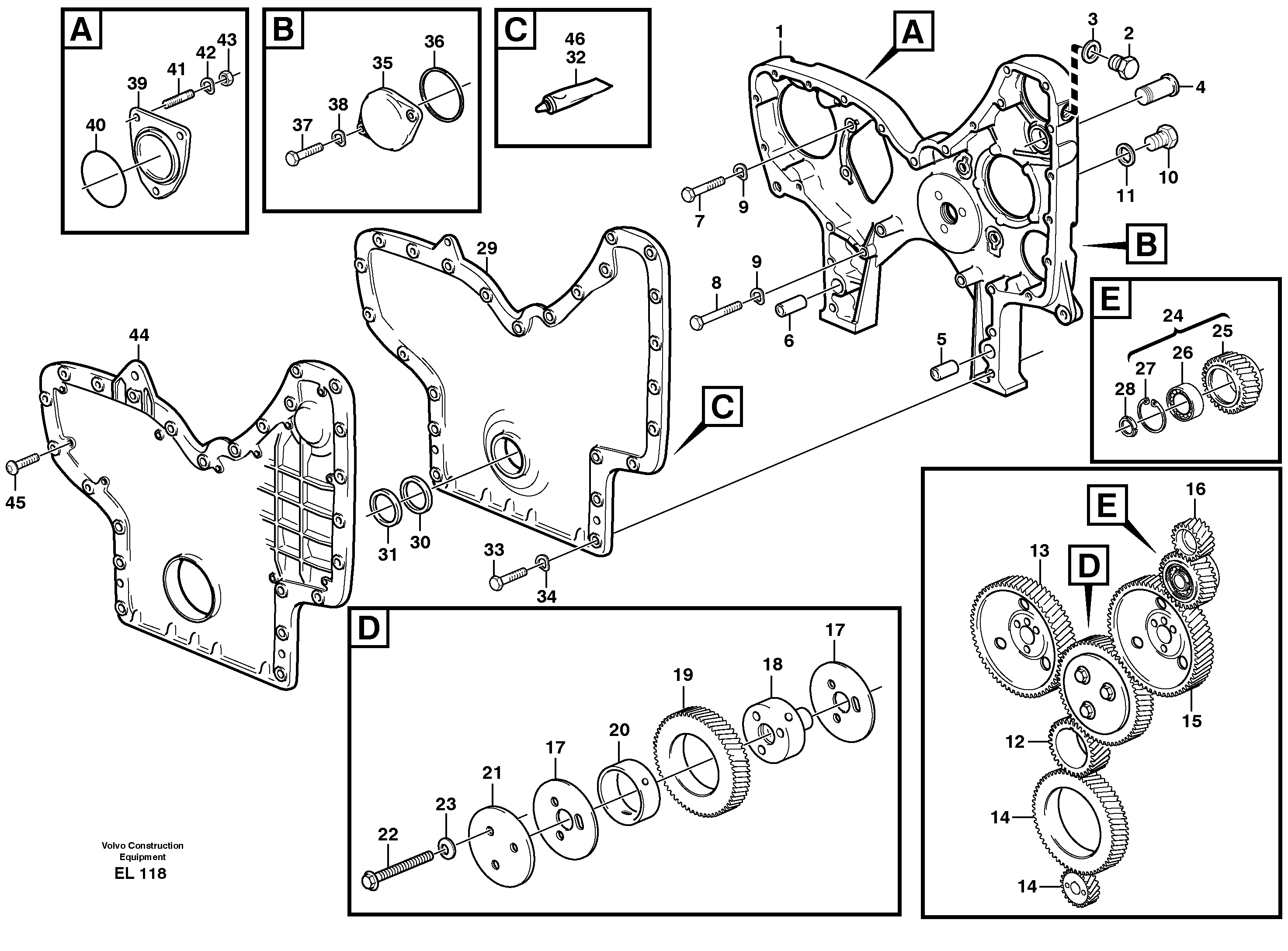 Timing gear casing and gears — volvo parts diagram