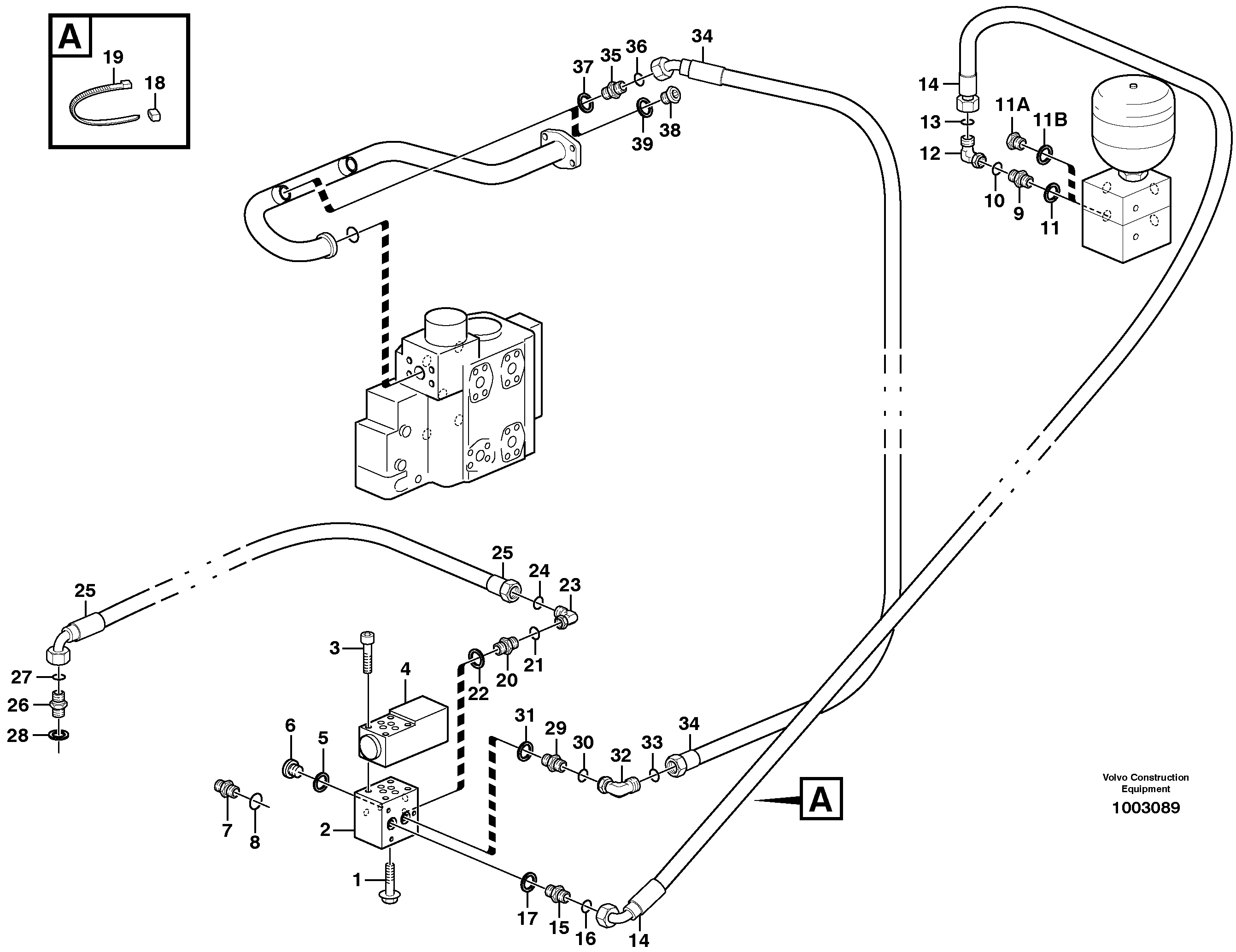 Differential lock, hydraulic line  33516 SER NO - 7418, 82697 SER NO 7419 - — volvo parts diagram