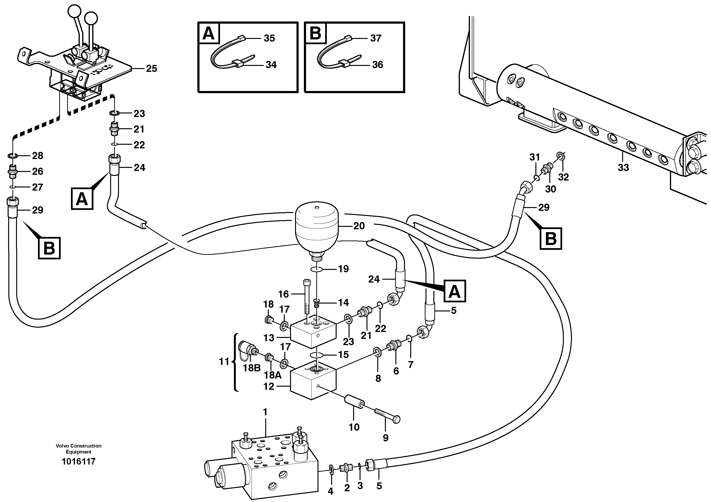 Servo - hydraulic, feed and return lines — volvo parts diagram