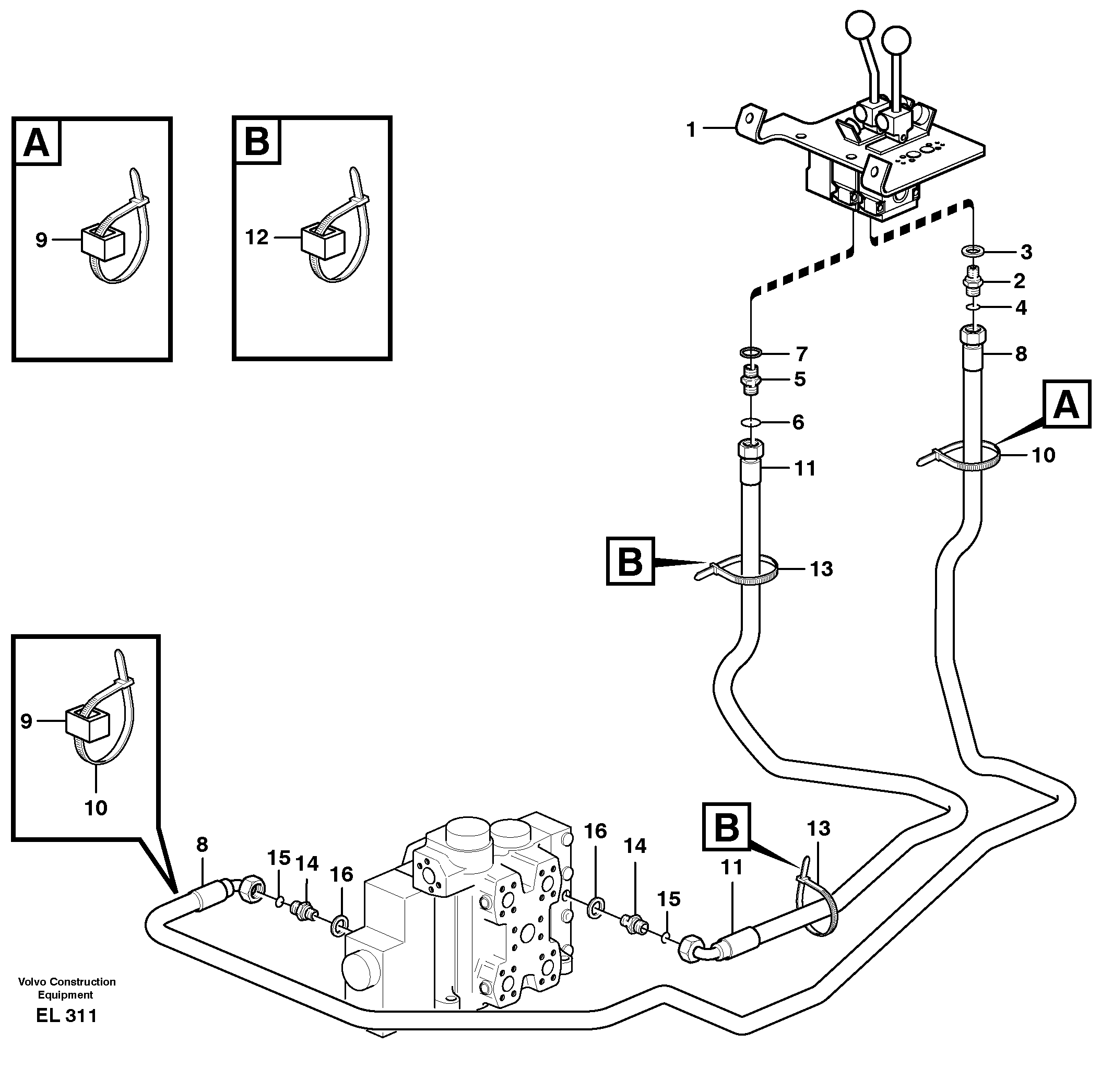 Servo - hydraulic, control lines, lift — volvo parts diagram