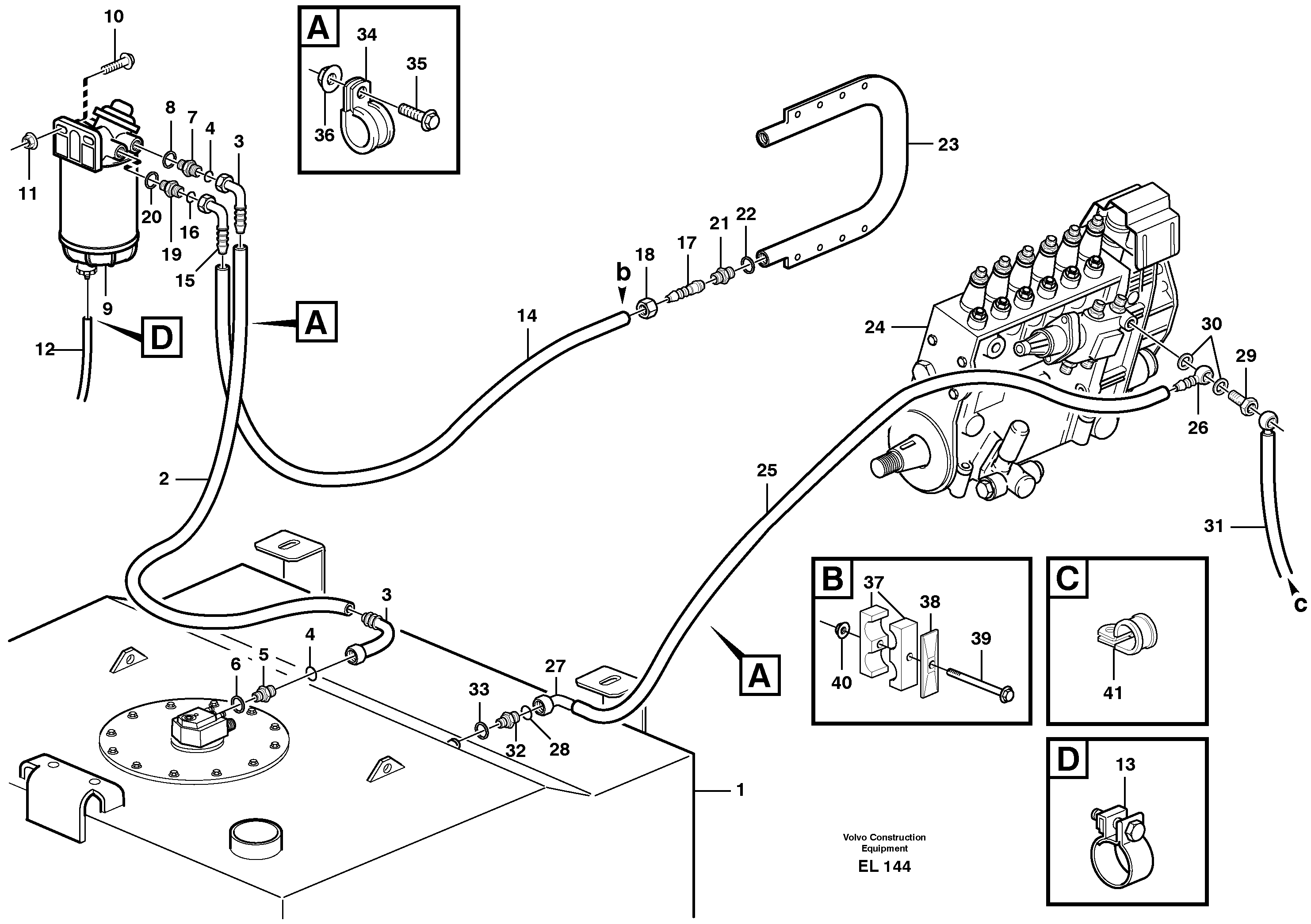 Fuel pipes, fuel tank - injection pump — volvo parts diagram
