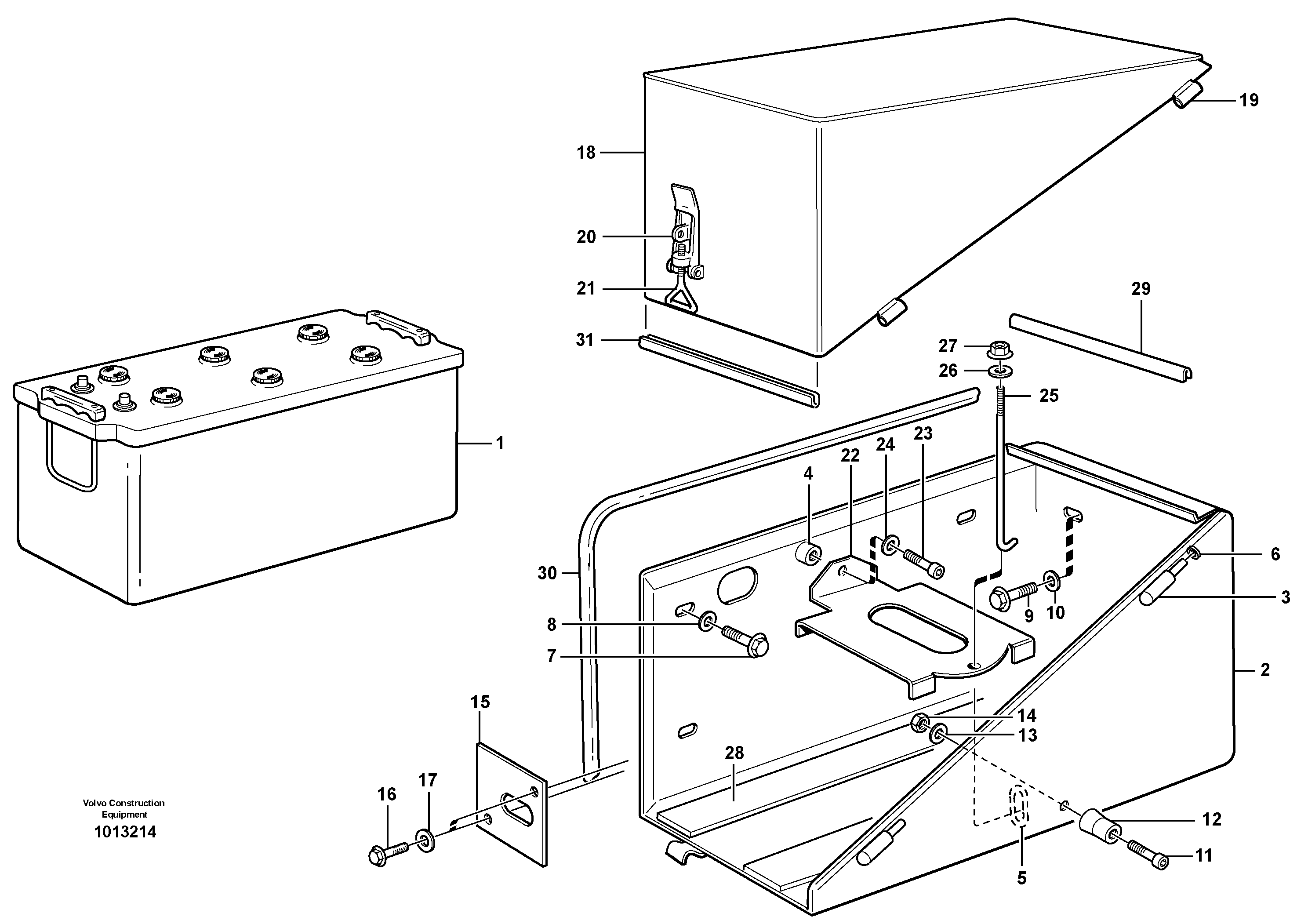 Battery box with fitting parts — volvo parts diagram