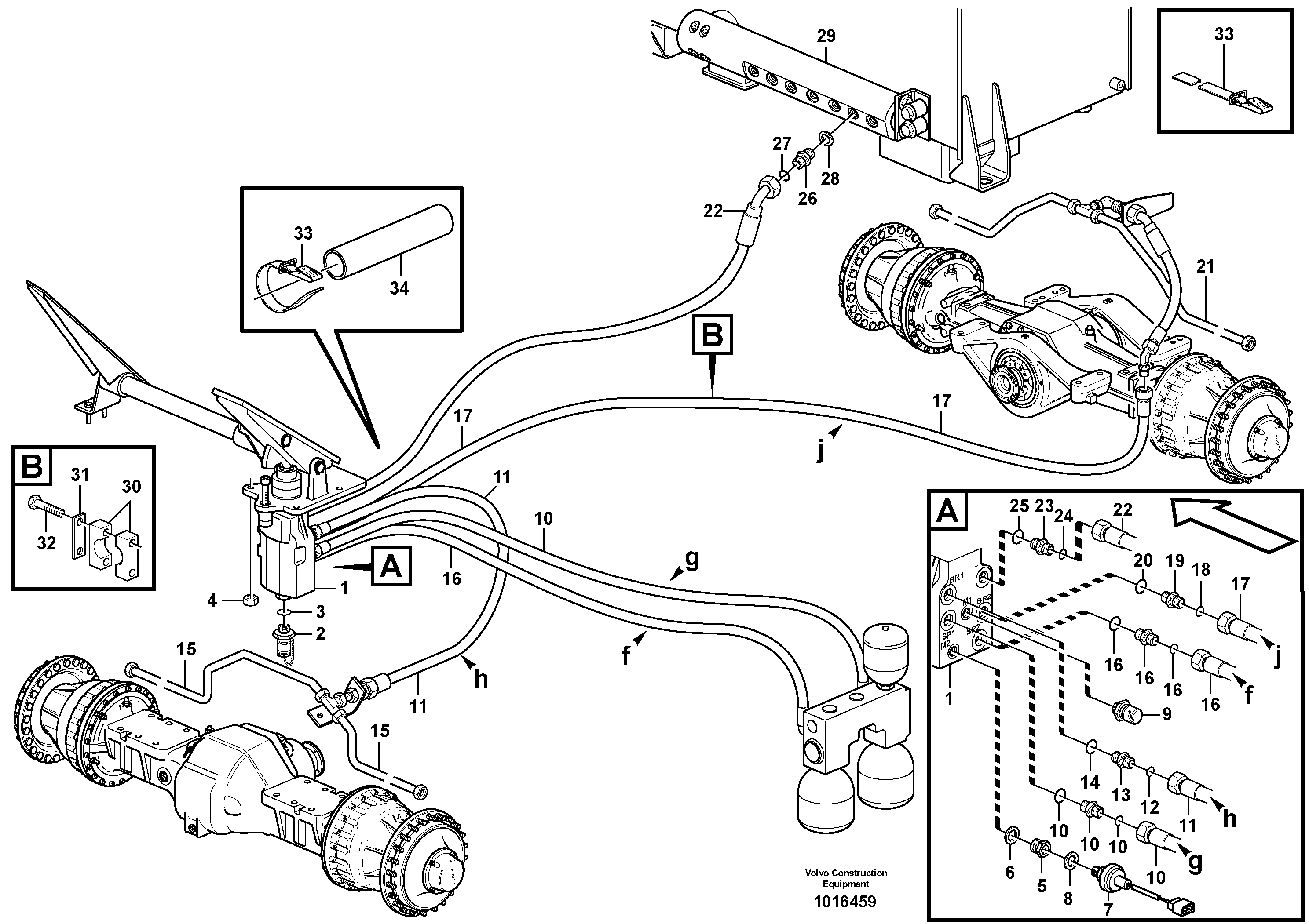 Brake lines, footbrake valve - axles — volvo parts diagram