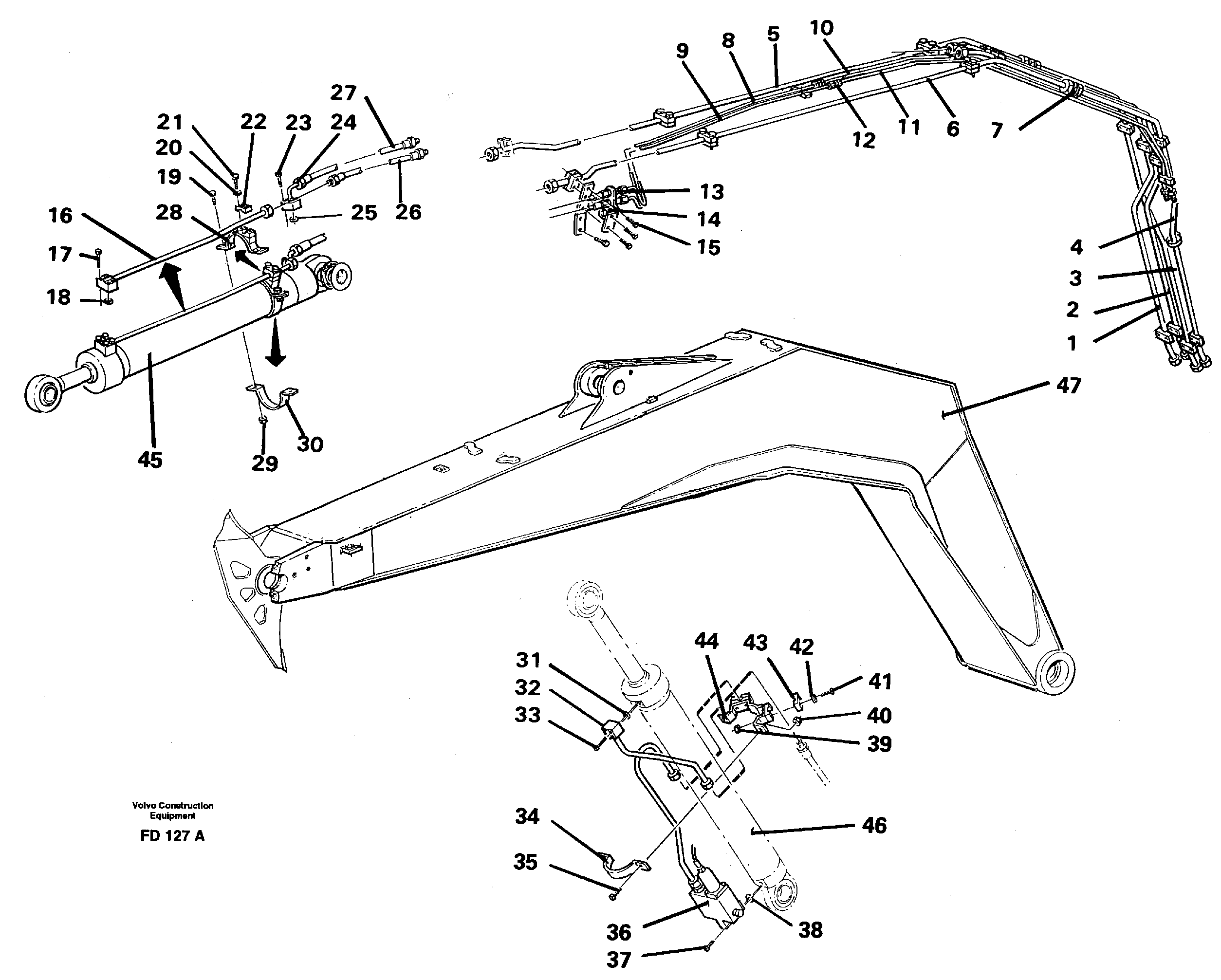 Cylinder hydraulics, backhoe boom — volvo parts diagram