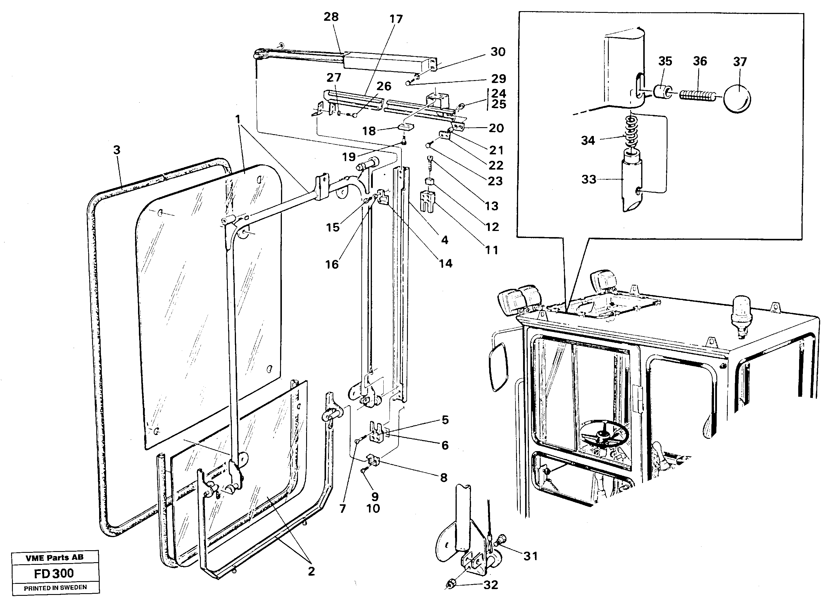Front window, lifting device — volvo parts diagram